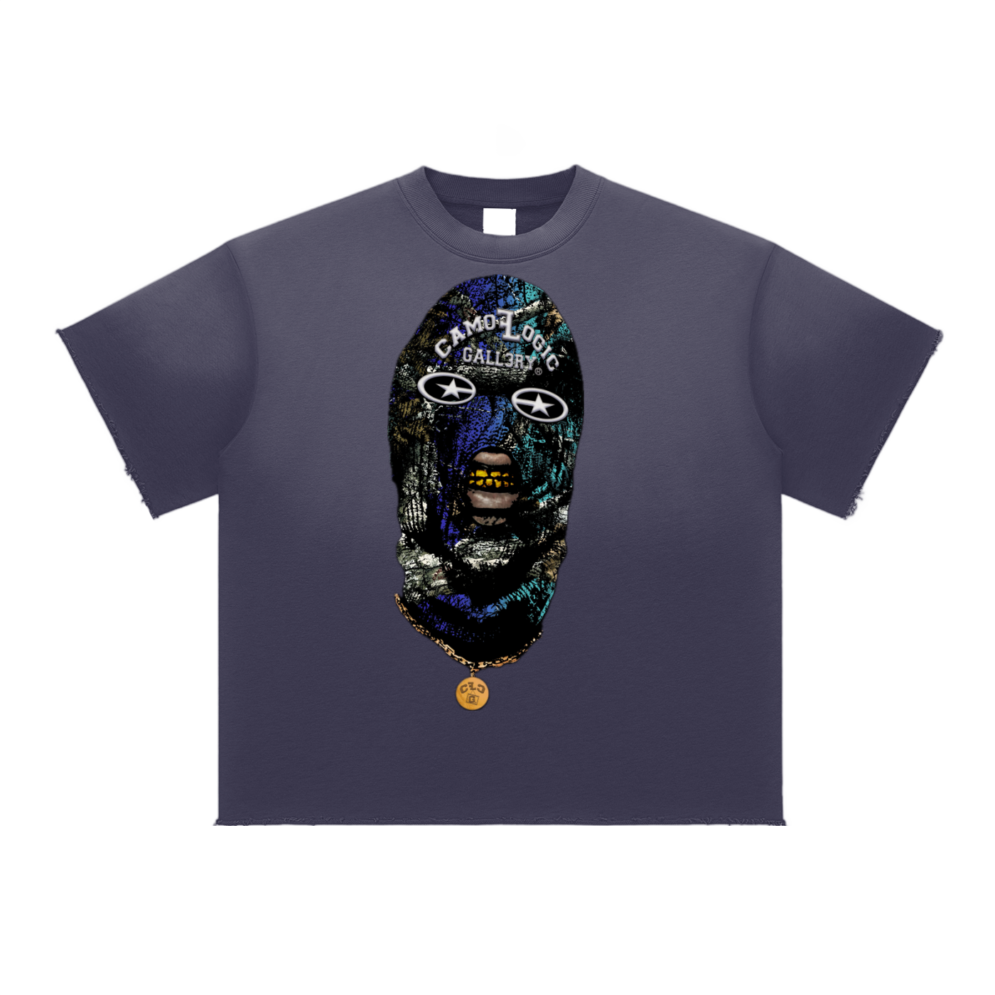 Grape Camoflogic Star Sun Fade Raw Edge T-Shirt