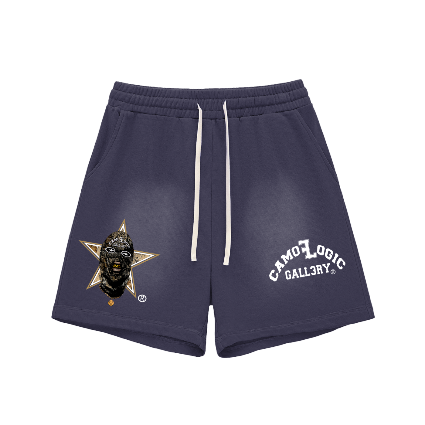 Tan Camoflogic Star Sun Fade Raw Edge Cotton Shorts