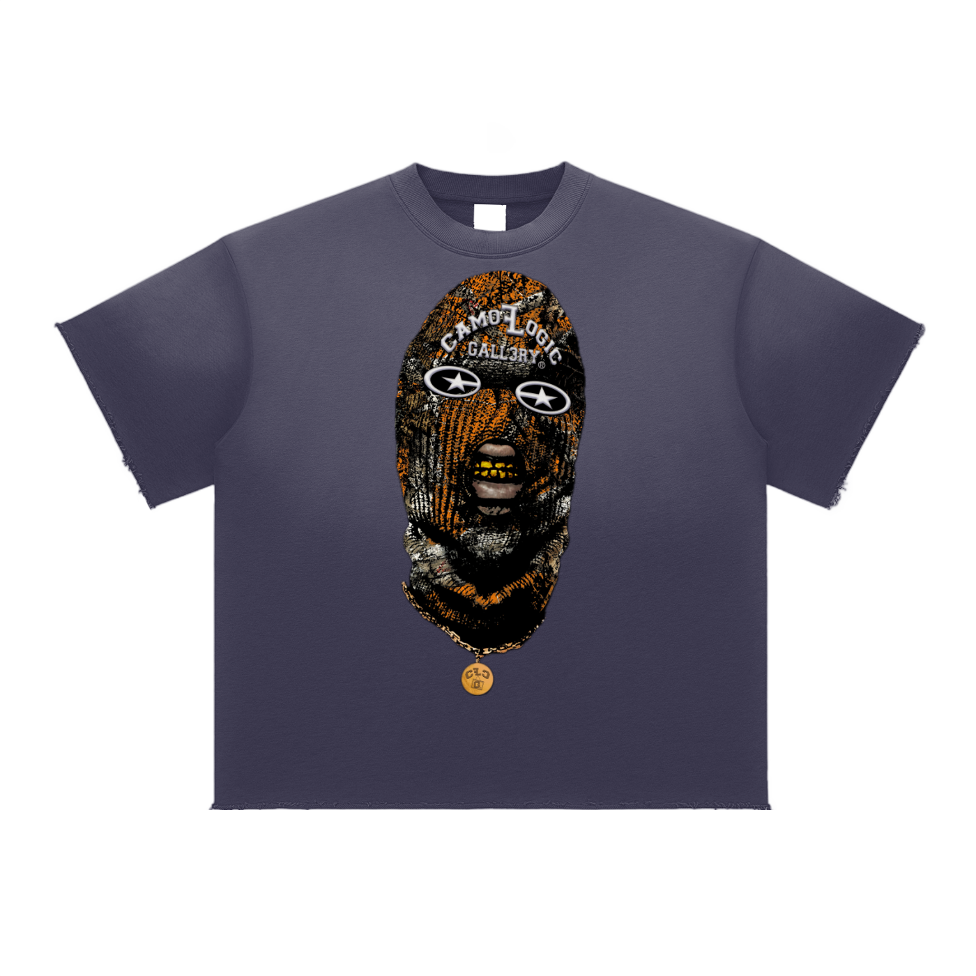 Orange Camoflogic Star Sun Fade Raw Edge T-Shirt