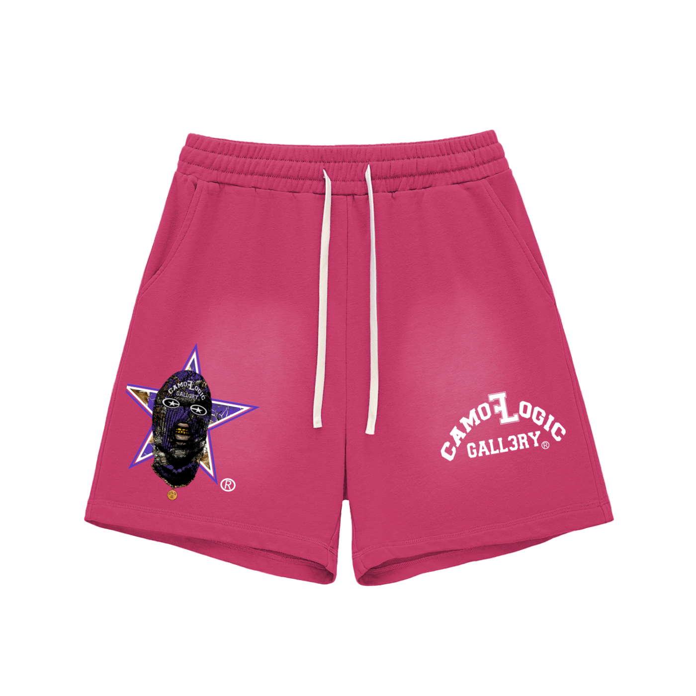 Purple Camoflogic Star Sun Fade Raw Edge Cotton Shorts
