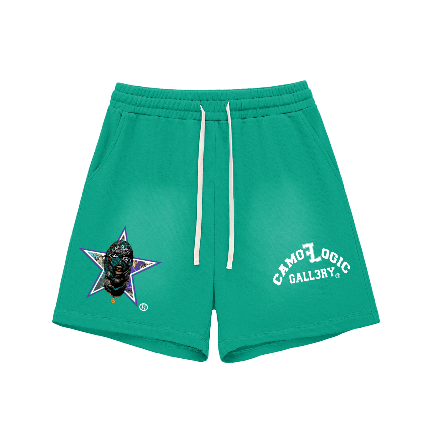 Grape Camoflogic Star Sun Fade Raw Edge Cotton Shorts