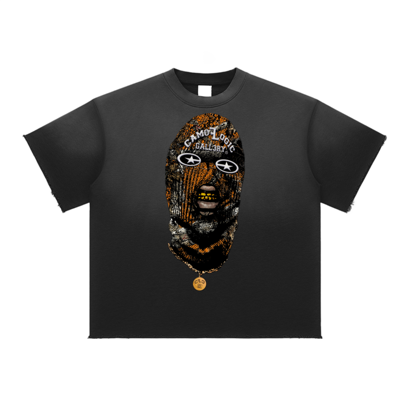 Orange Camoflogic Star Sun Fade Raw Edge T-Shirt
