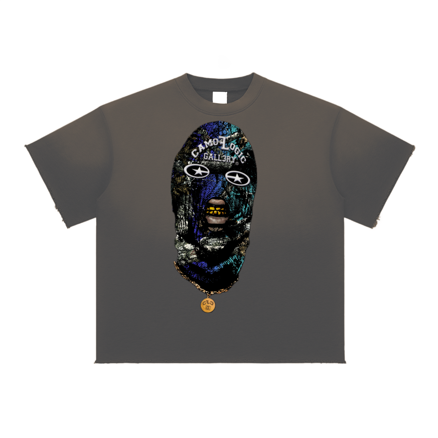 Grape Camoflogic Star Sun Fade Raw Edge T-Shirt