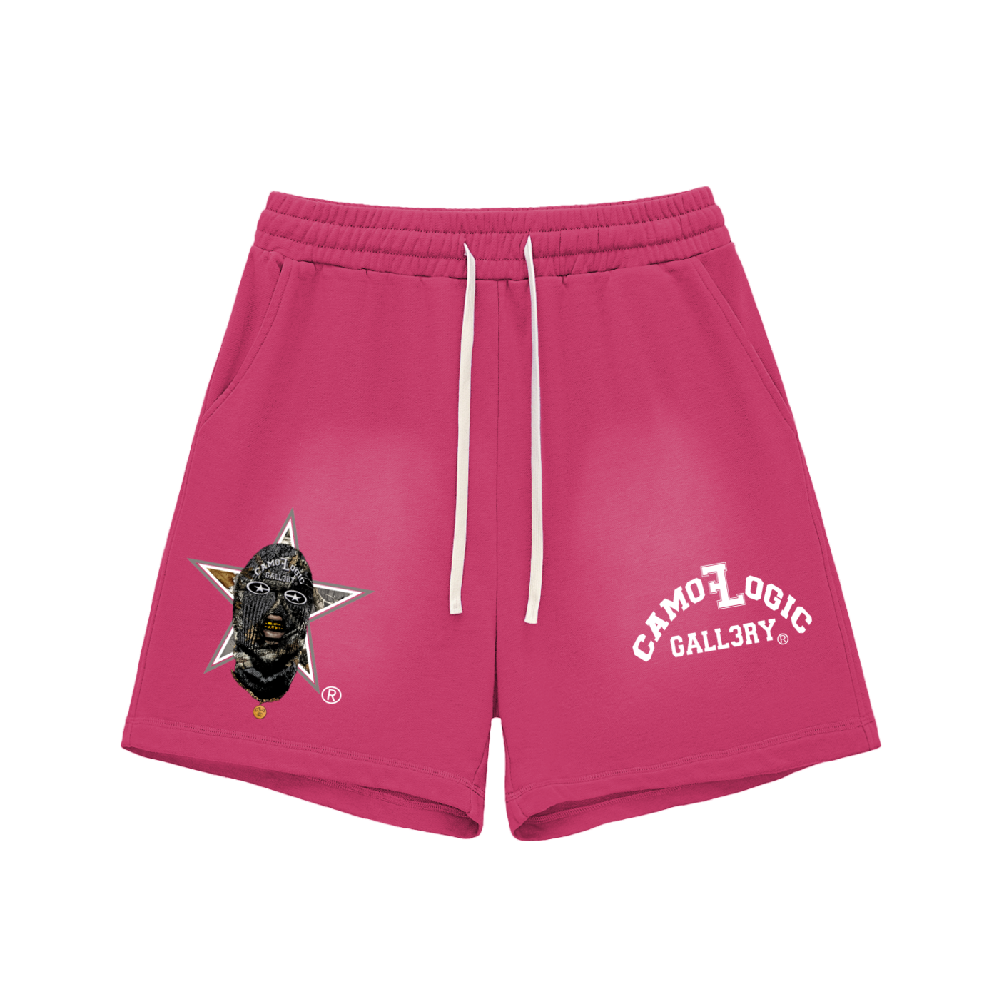 Grey Camoflogic Star Sun Fade Raw Edge Cotton Shorts