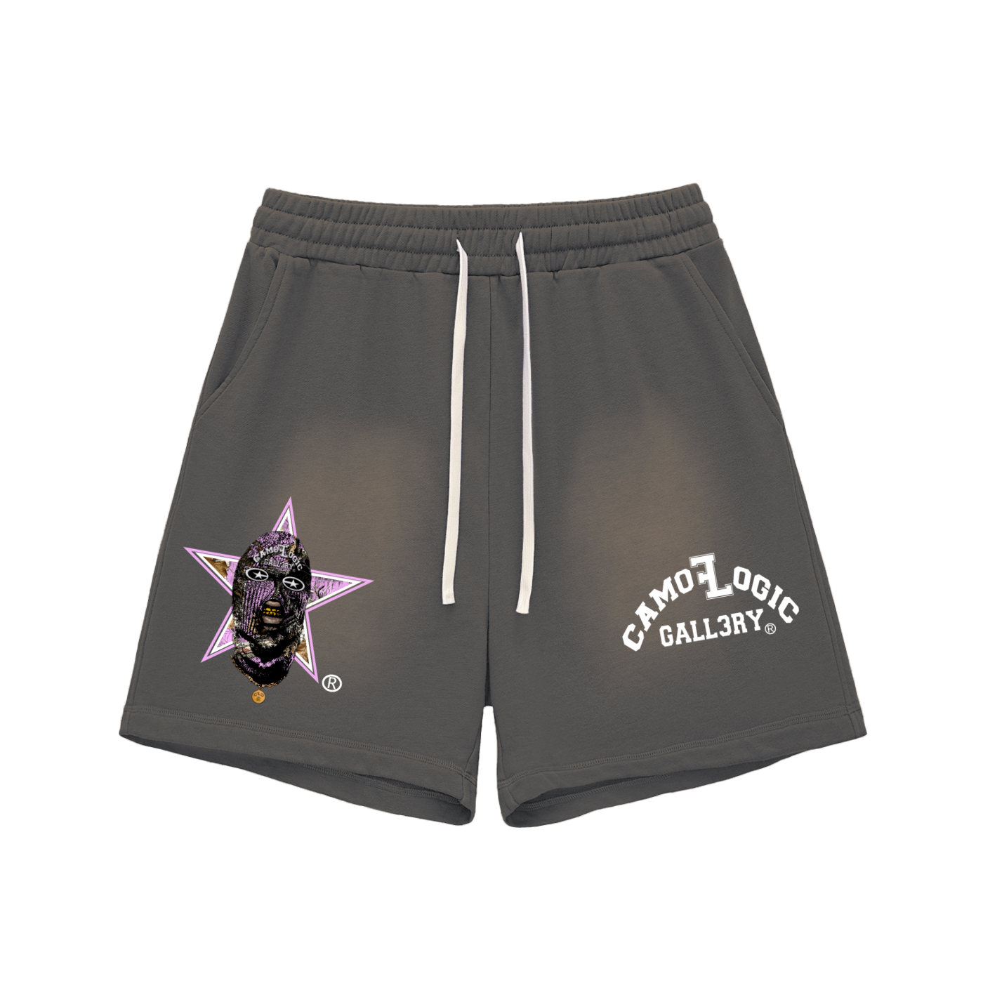Pink Camoflogic Star Sun Fade Raw Edge Cotton Shorts