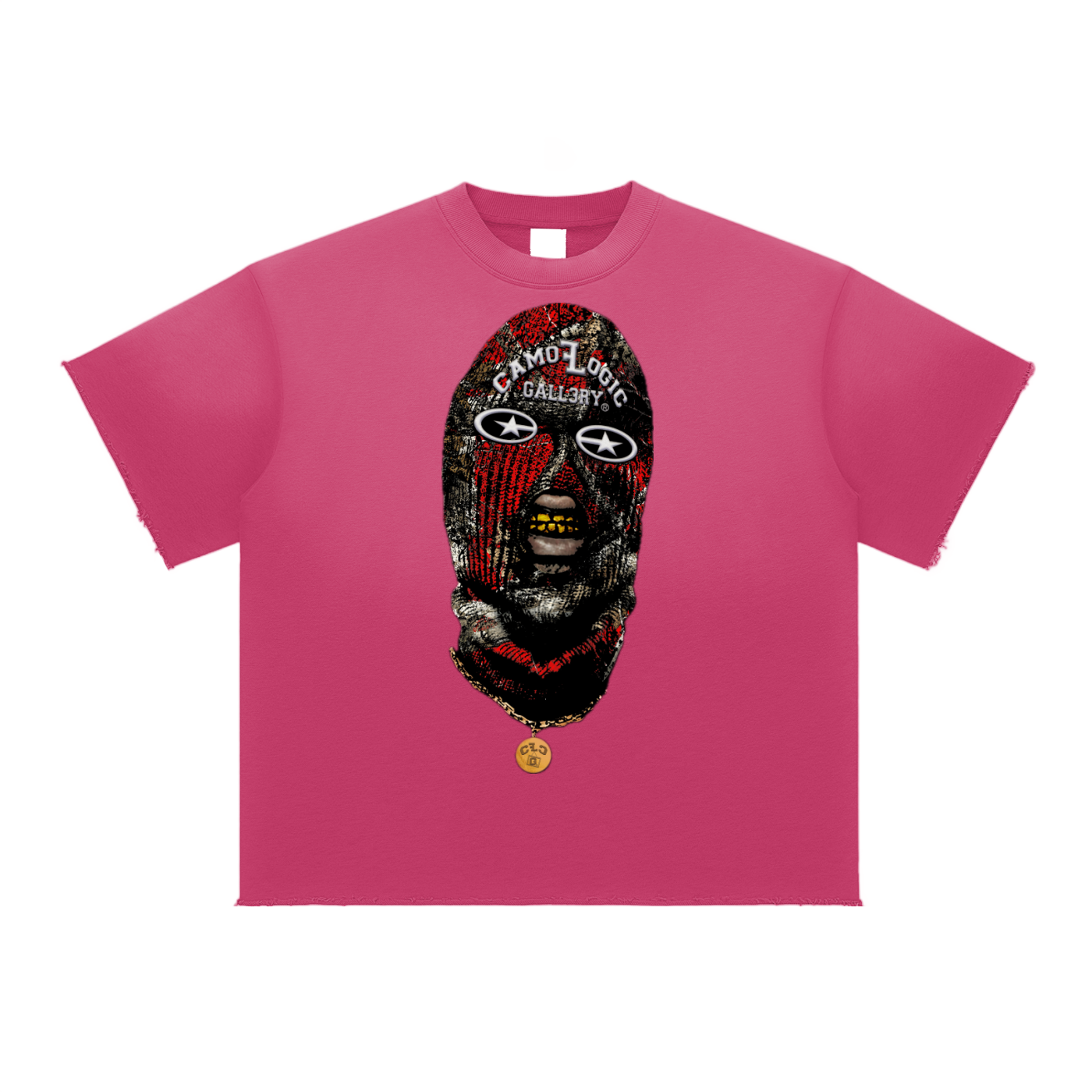 Red Camoflogic Star Sun Fade Raw Edge T-Shirt