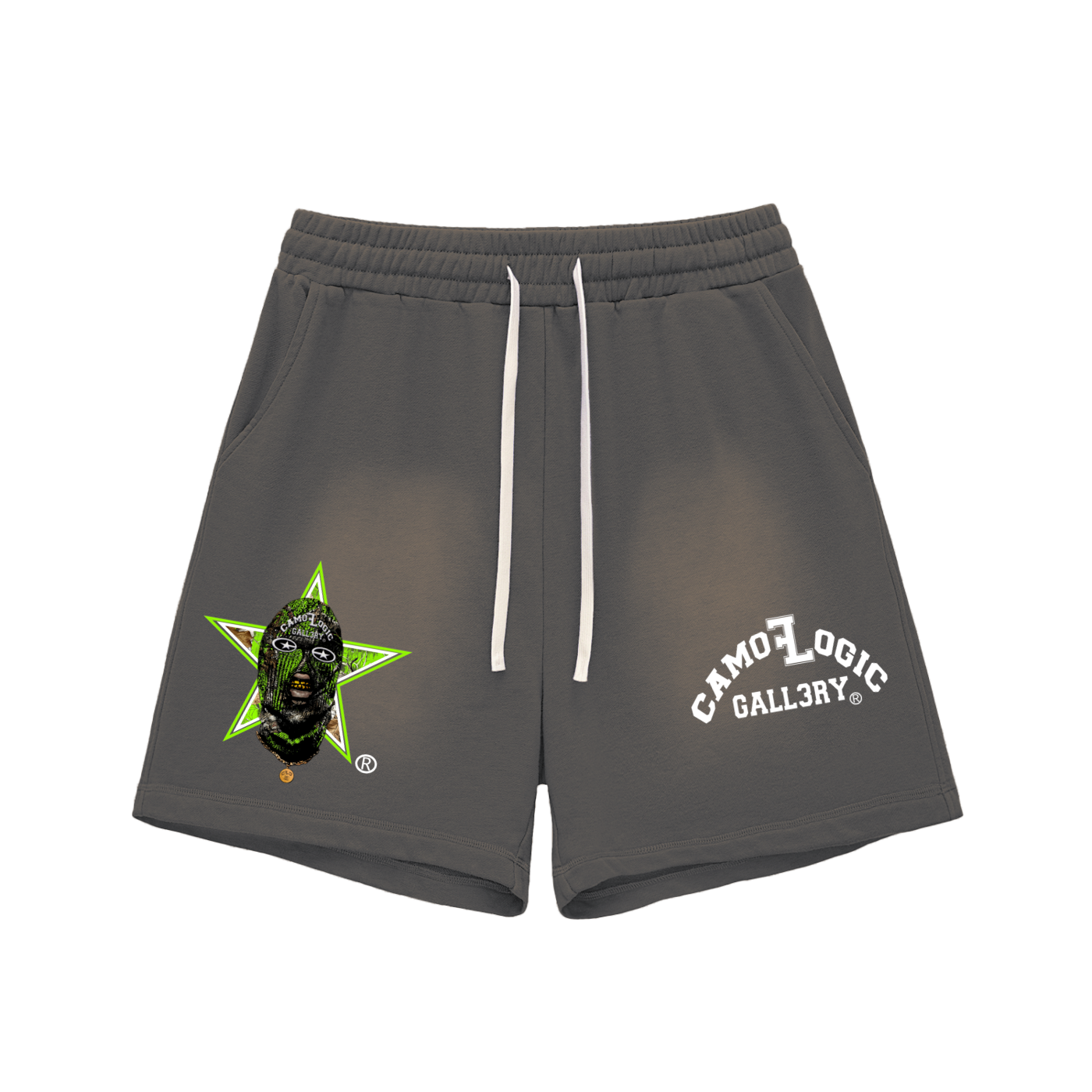 Lime Camoflogic Star Sun Fade Raw Edge Cotton Shorts