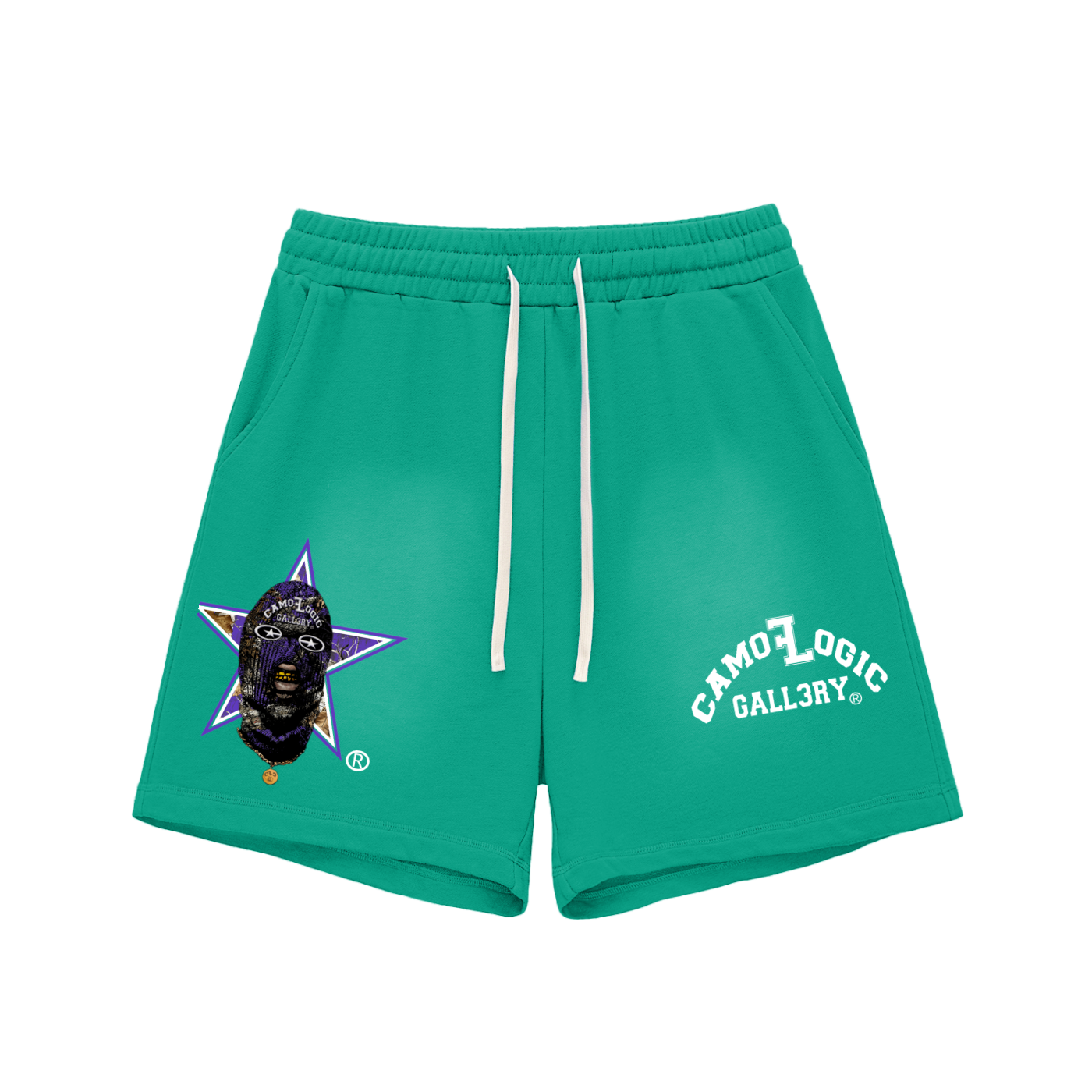 Purple Camoflogic Star Sun Fade Raw Edge Cotton Shorts