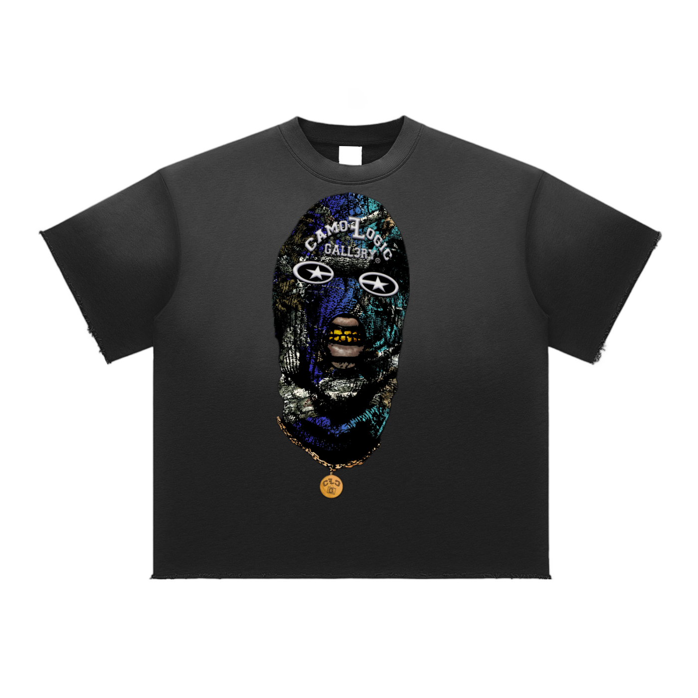 Grape Camoflogic Star Sun Fade Raw Edge T-Shirt