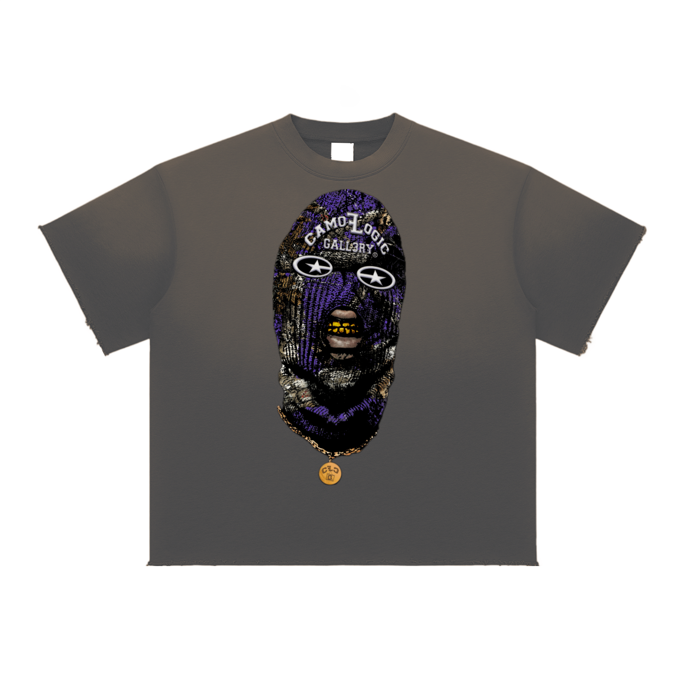 Purple Camoflogic Star Sun Fade Raw Edge T-Shirt