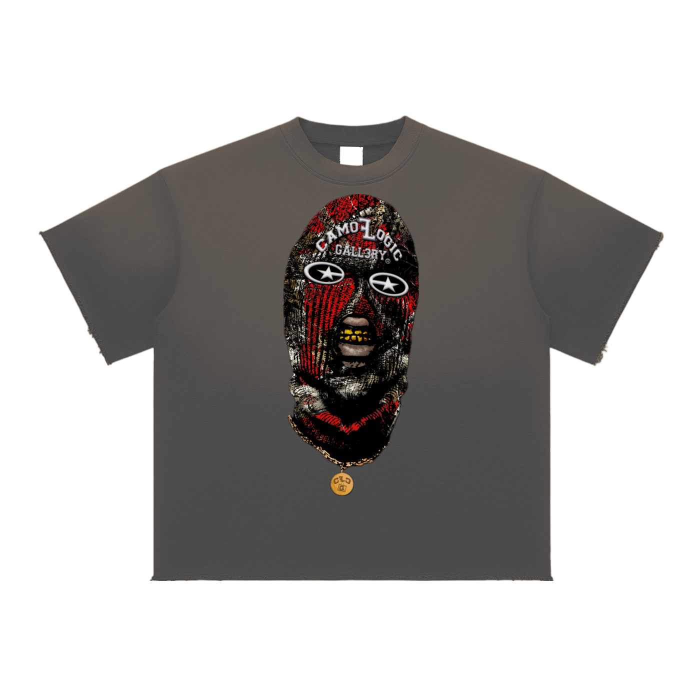 Red Camoflogic Star Sun Fade Raw Edge T-Shirt
