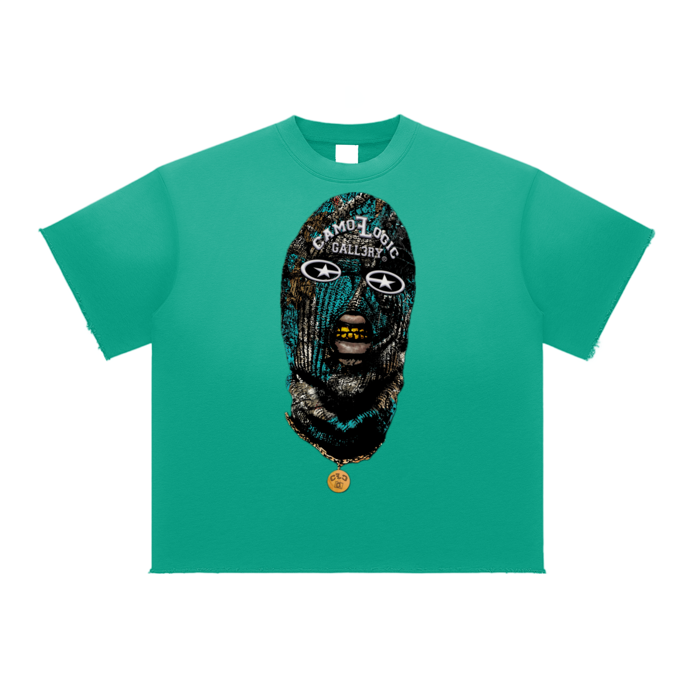 Turquoise Camoflogic Star Sun Fade Raw Edge T-Shirt