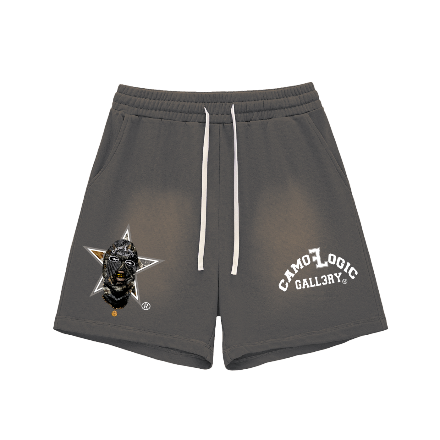 Grey Camoflogic Star Sun Fade Raw Edge Cotton Shorts