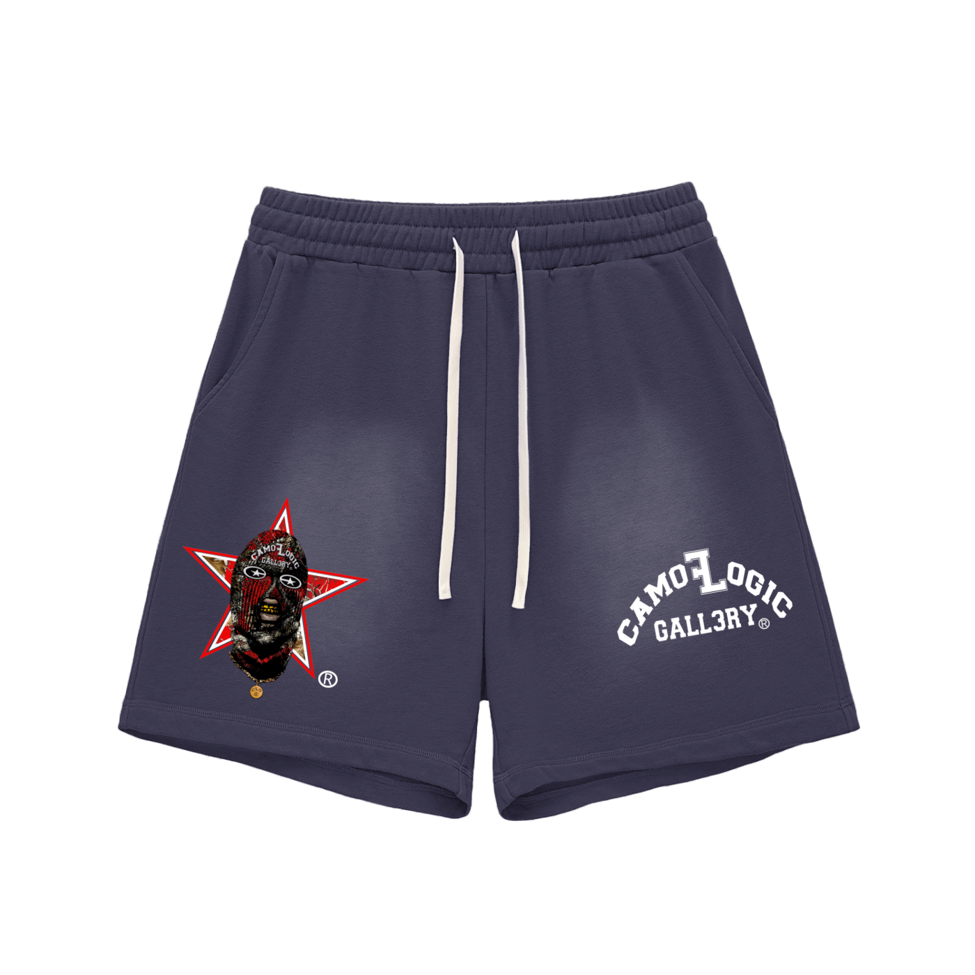 Red Camoflogic Star Sun Fade Raw Edge Cotton Shorts
