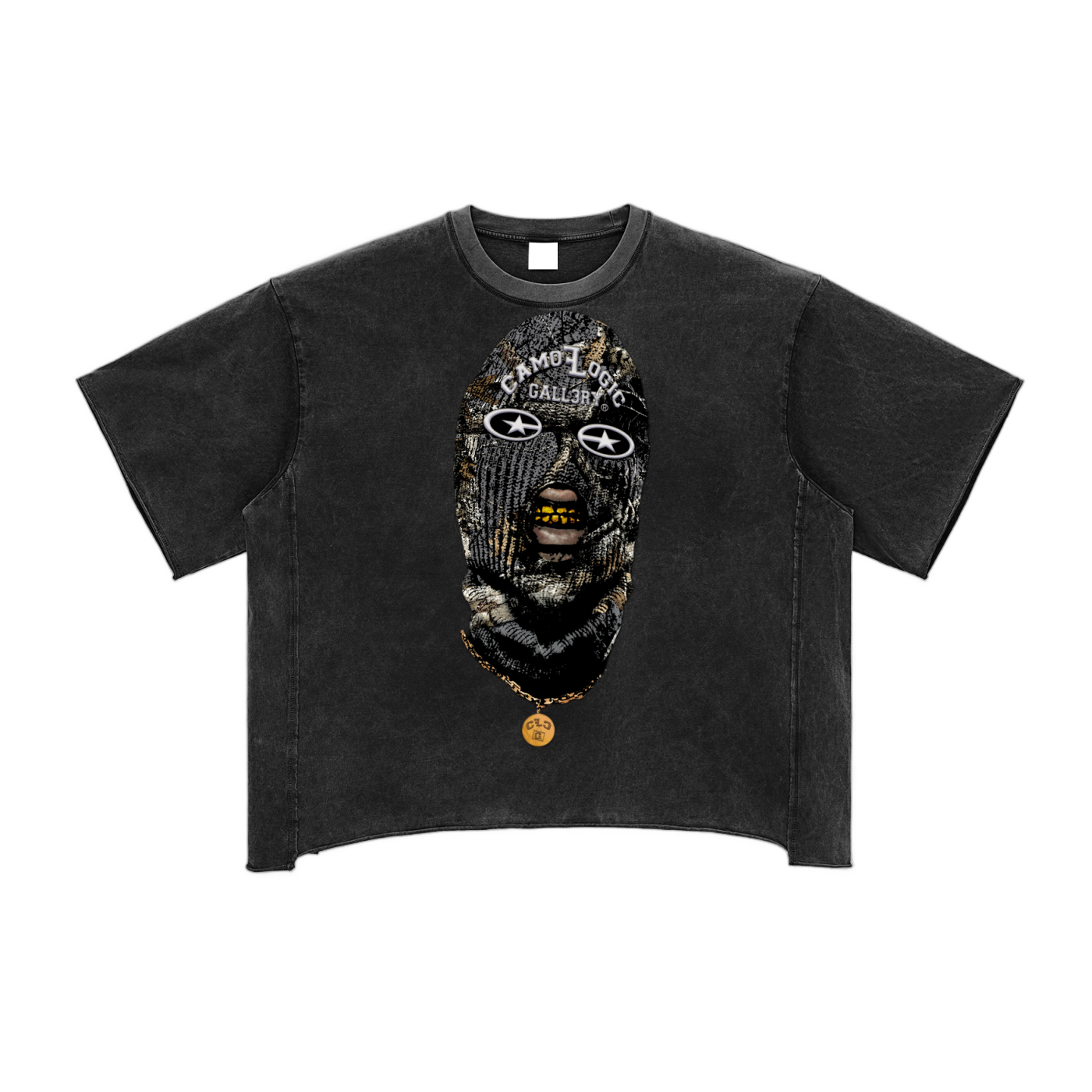 Grey Camoflogic Star Raw Edge Snow Washed Boxy T-Shirt