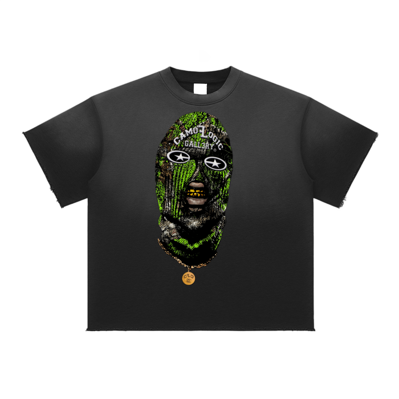 Lime green Camoflogic Star Sun Fade Raw Edge T-Shirt