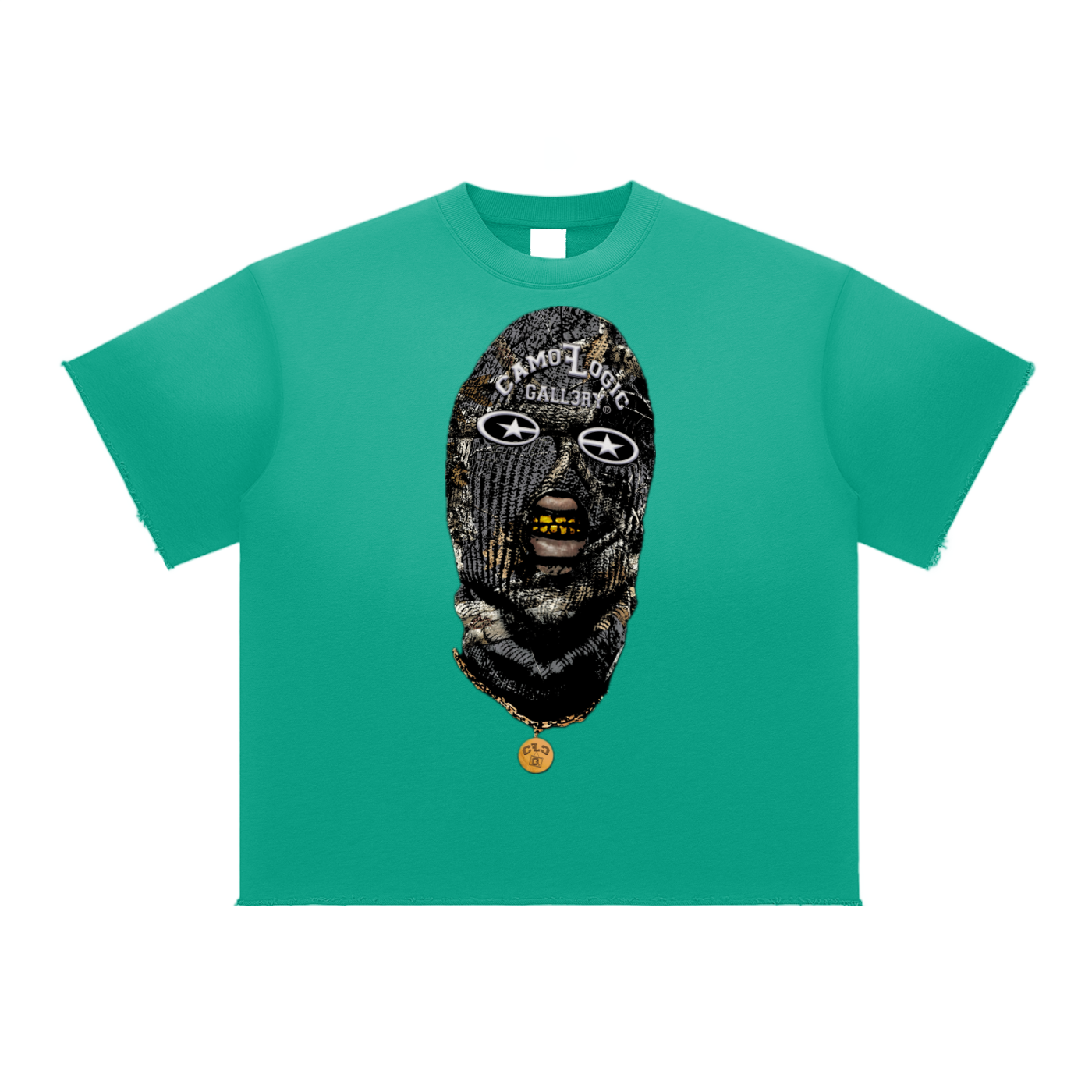 Grey Camoflogic Star Sun Fade Raw Edge T-Shirt