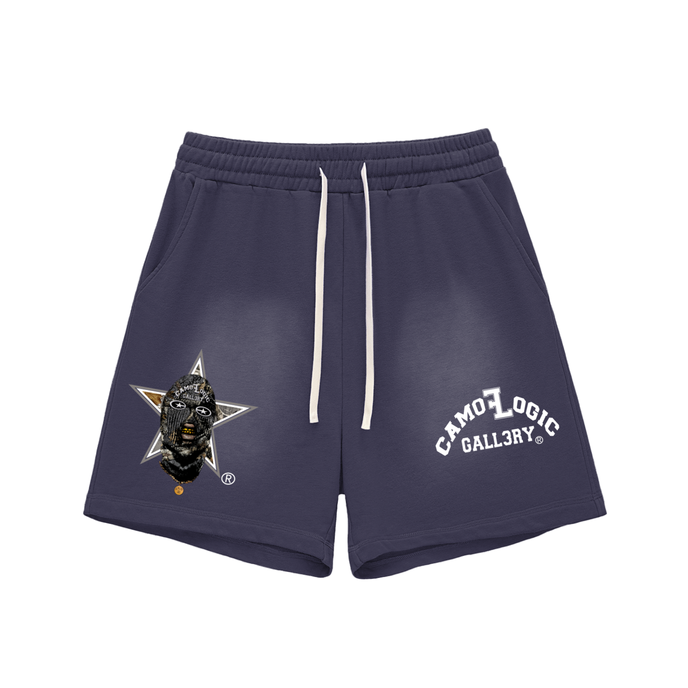 Grey Camoflogic Star Sun Fade Raw Edge Cotton Shorts