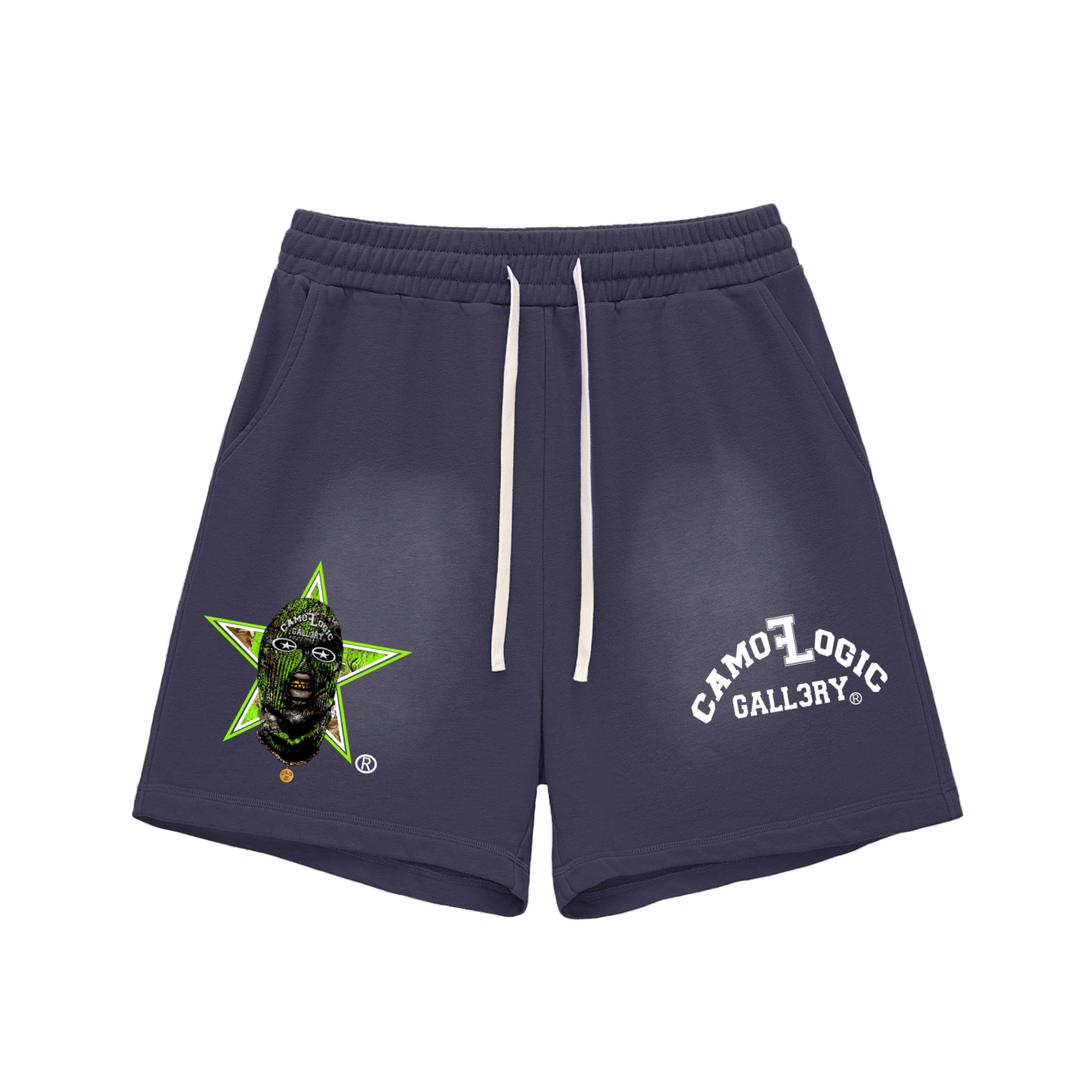 Lime Camoflogic Star Sun Fade Raw Edge Cotton Shorts
