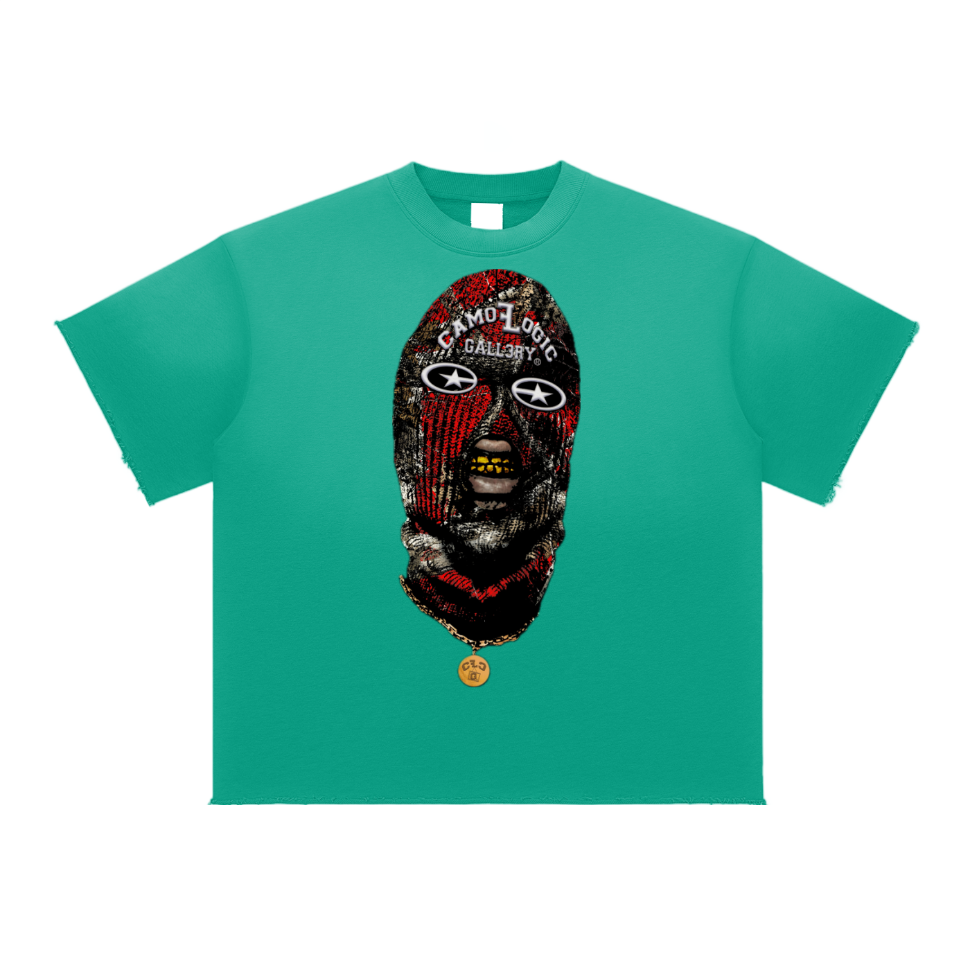 Red Camoflogic Star Sun Fade Raw Edge T-Shirt