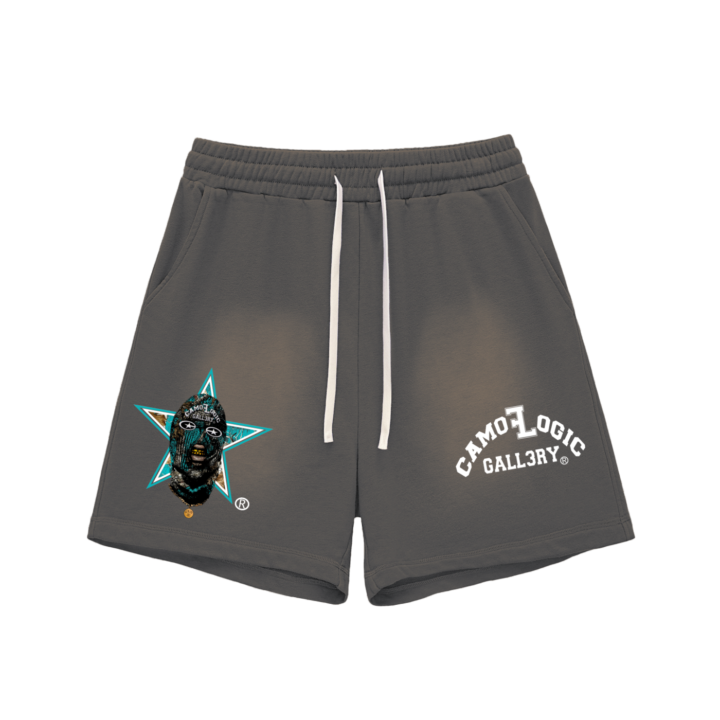 Turquoise Camoflogic Star Sun Fade Raw Edge Cotton Shorts