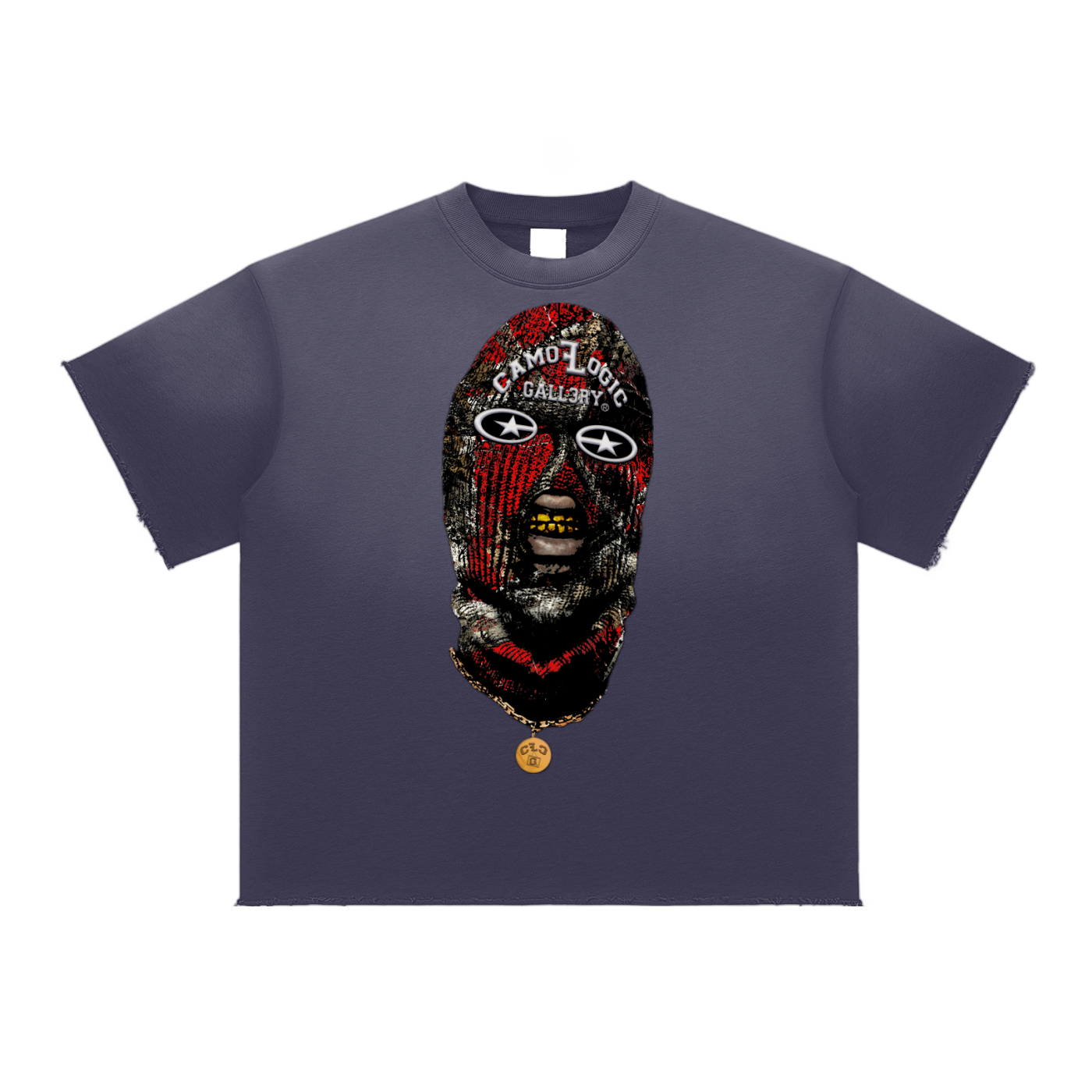 Red Camoflogic Star Sun Fade Raw Edge T-Shirt