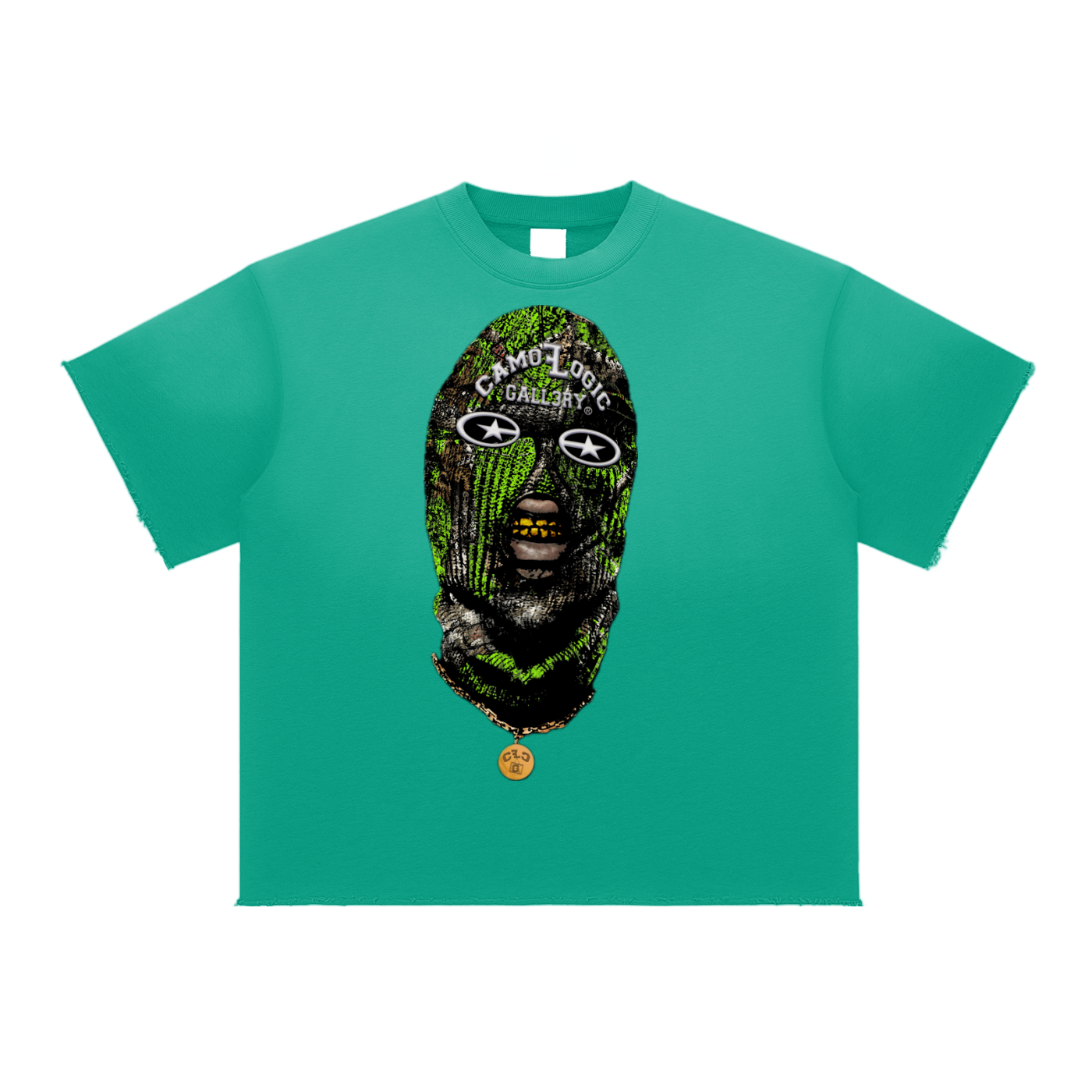 Lime green Camoflogic Star Sun Fade Raw Edge T-Shirt