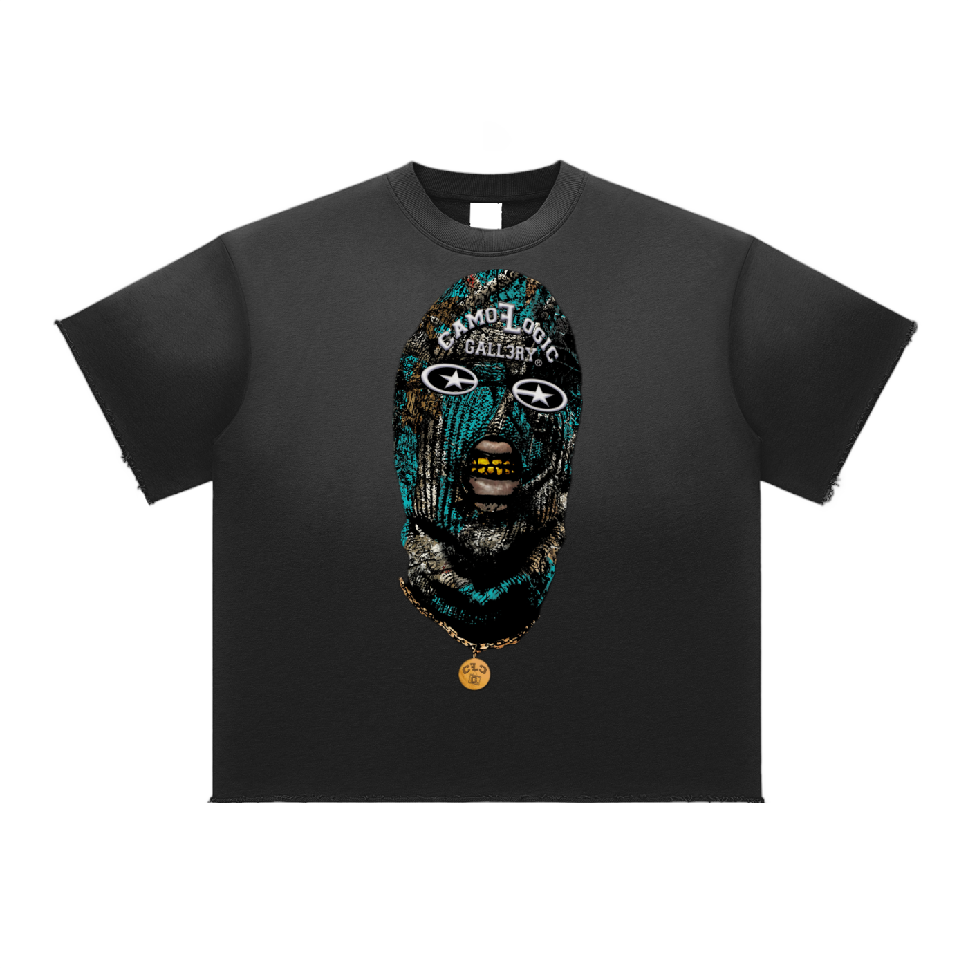 Turquoise Camoflogic Star Sun Fade Raw Edge T-Shirt