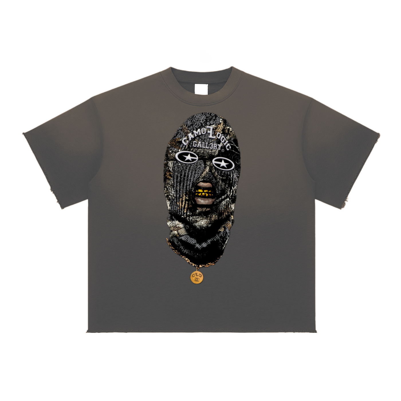 Grey Camoflogic Star Sun Fade Raw Edge T-Shirt