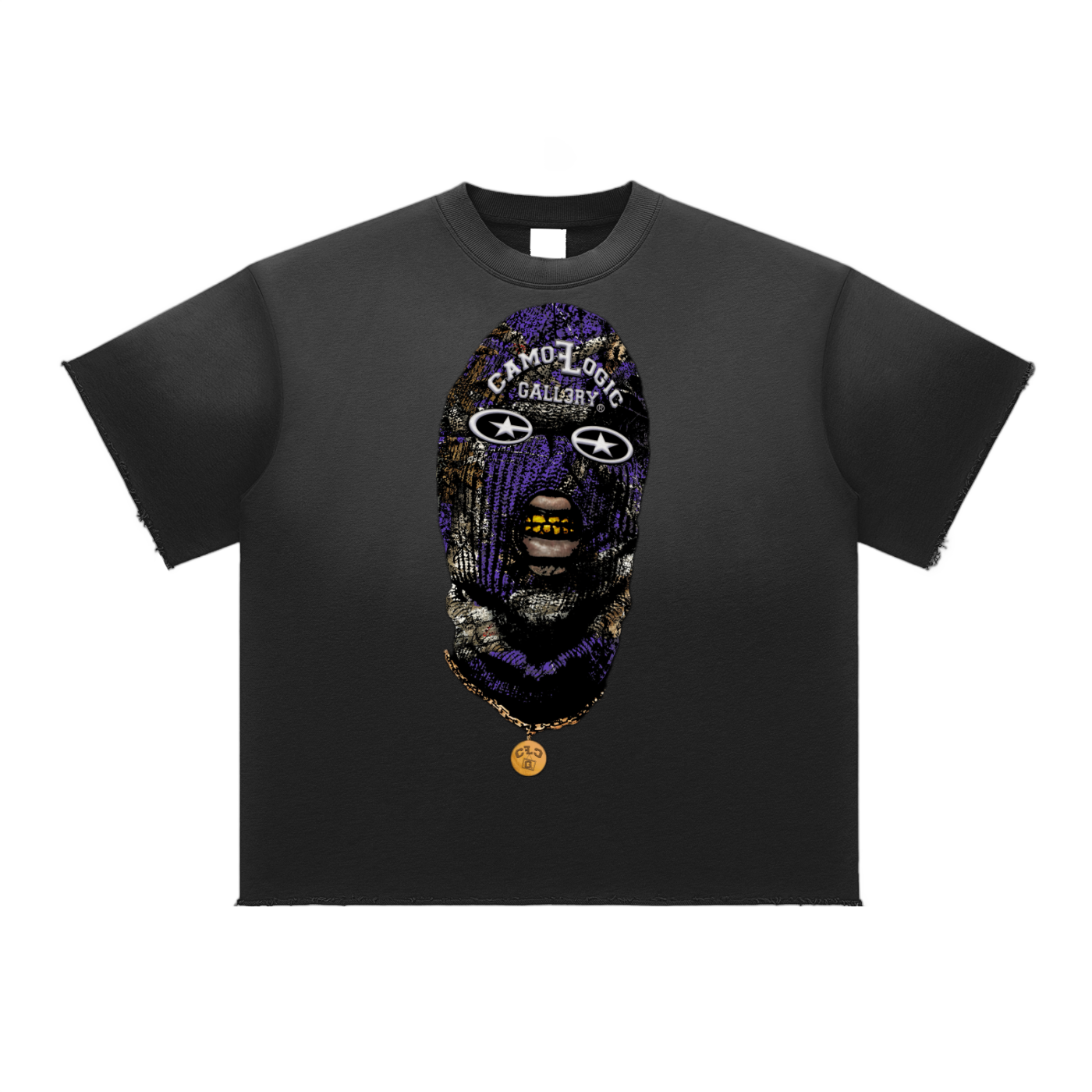 Purple Camoflogic Star Sun Fade Raw Edge T-Shirt