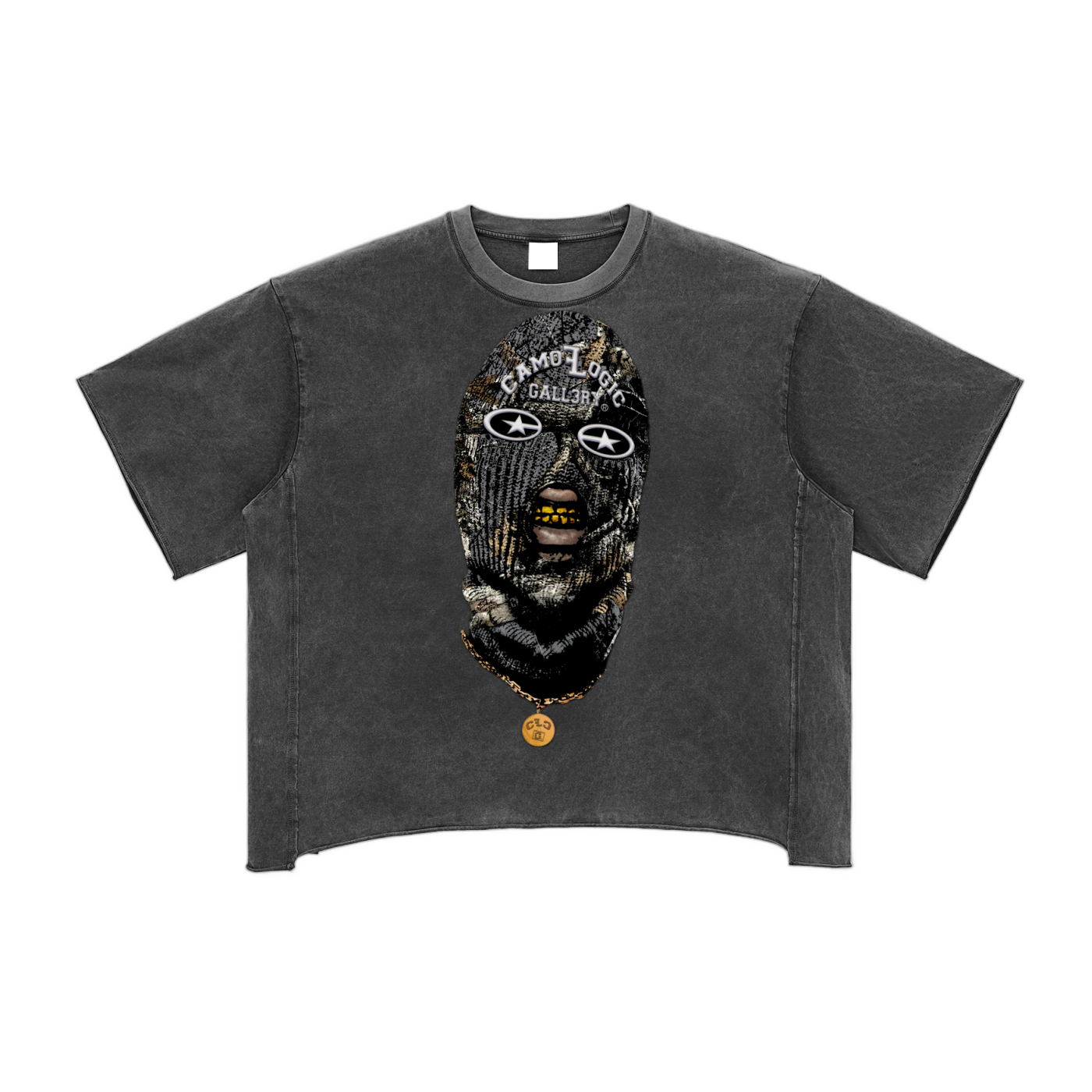 Grey Camoflogic Star Raw Edge Snow Washed Boxy T-Shirt