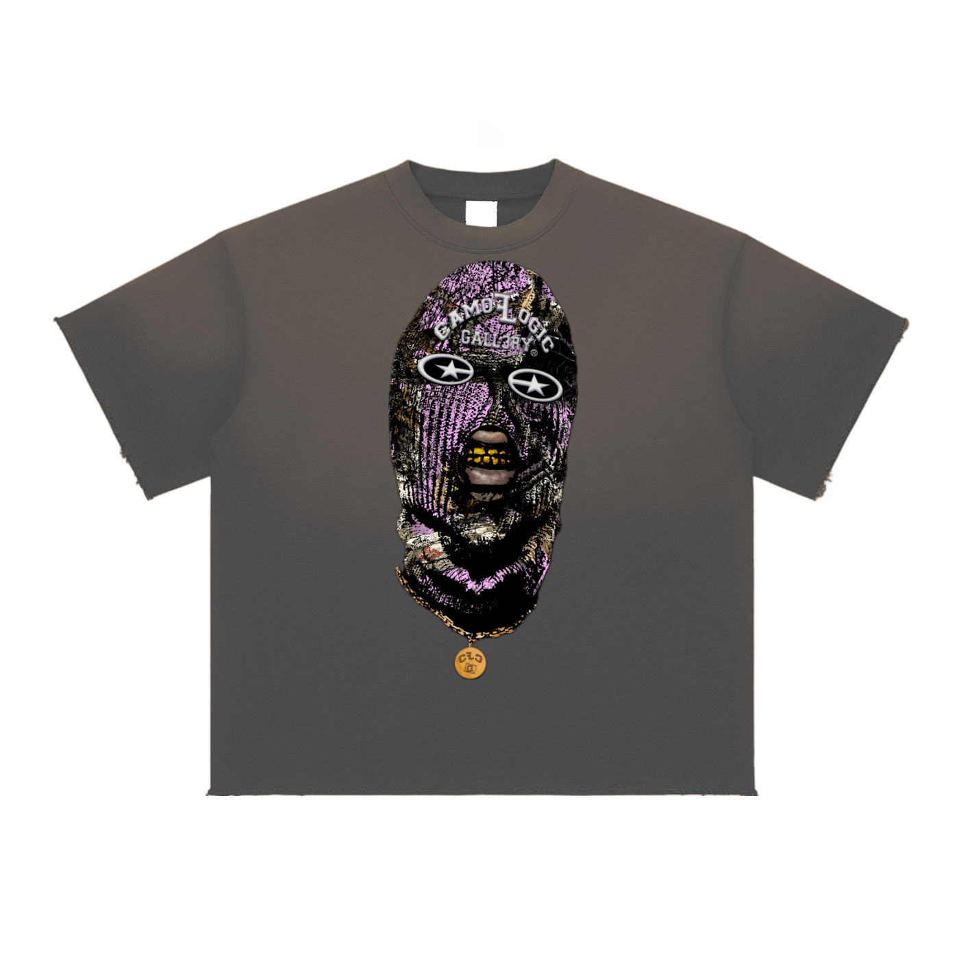 Pink Camoflogic Star Sun Fade Raw Edge T-Shirt