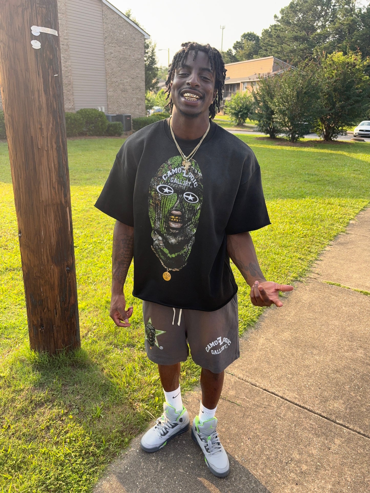 Lime green Camoflogic Star Sun Fade Raw Edge T-Shirt