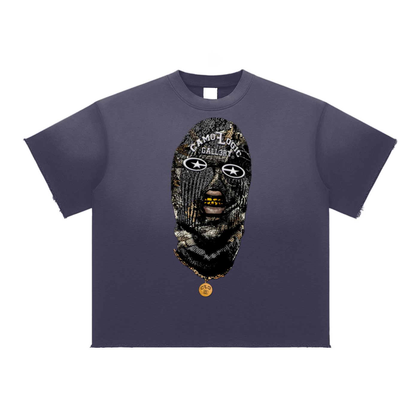 Grey Camoflogic Star Sun Fade Raw Edge T-Shirt