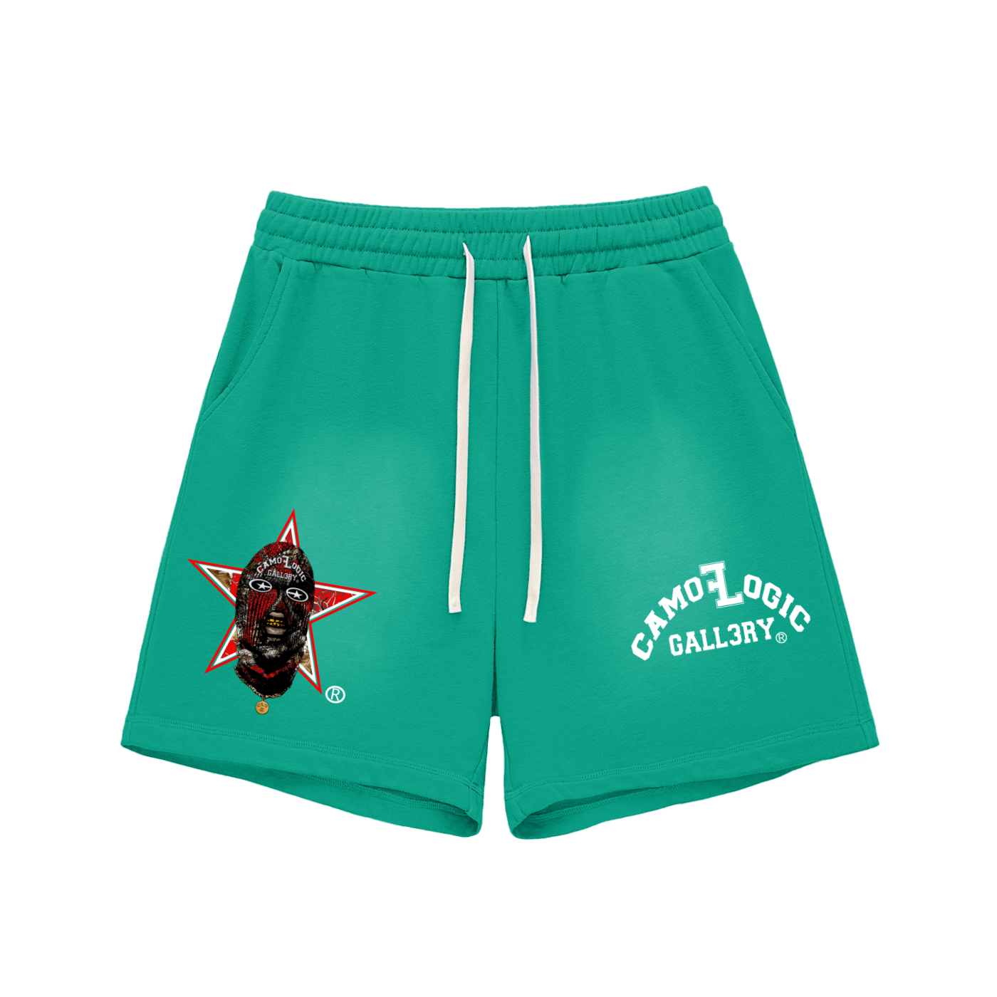 Red Camoflogic Star Sun Fade Raw Edge Cotton Shorts