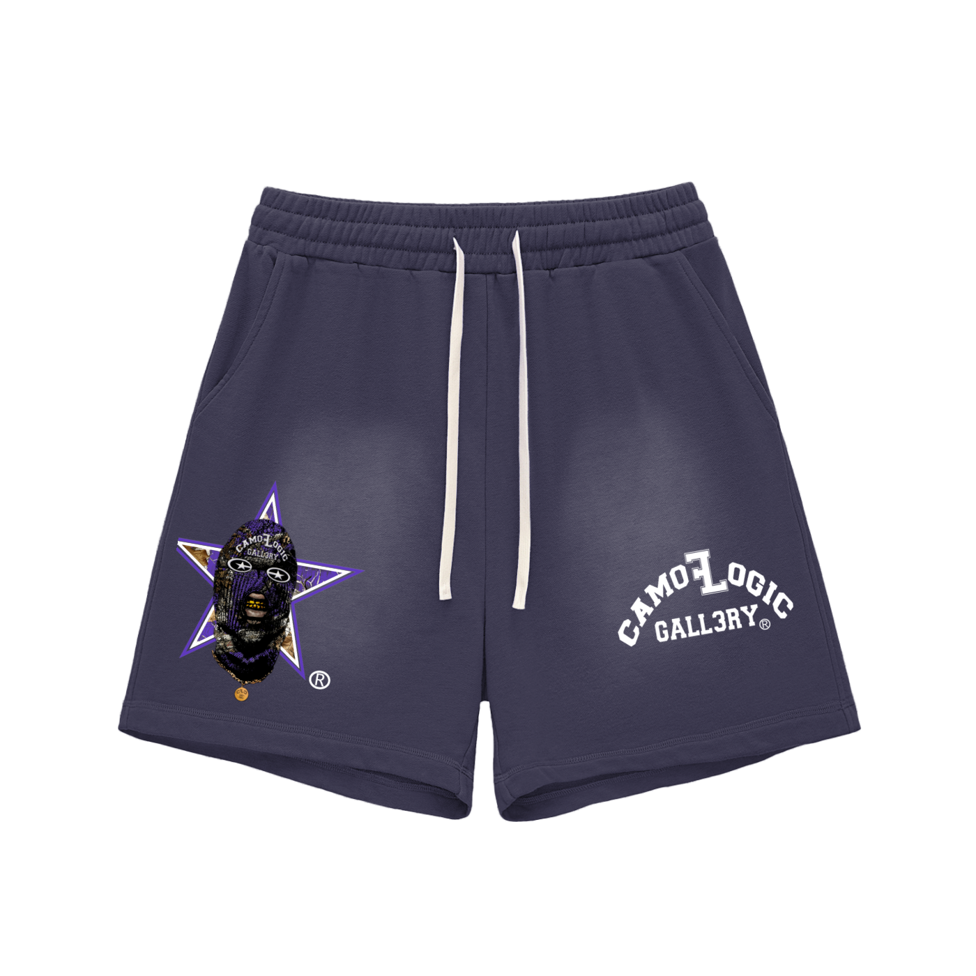 Purple Camoflogic Star Sun Fade Raw Edge Cotton Shorts