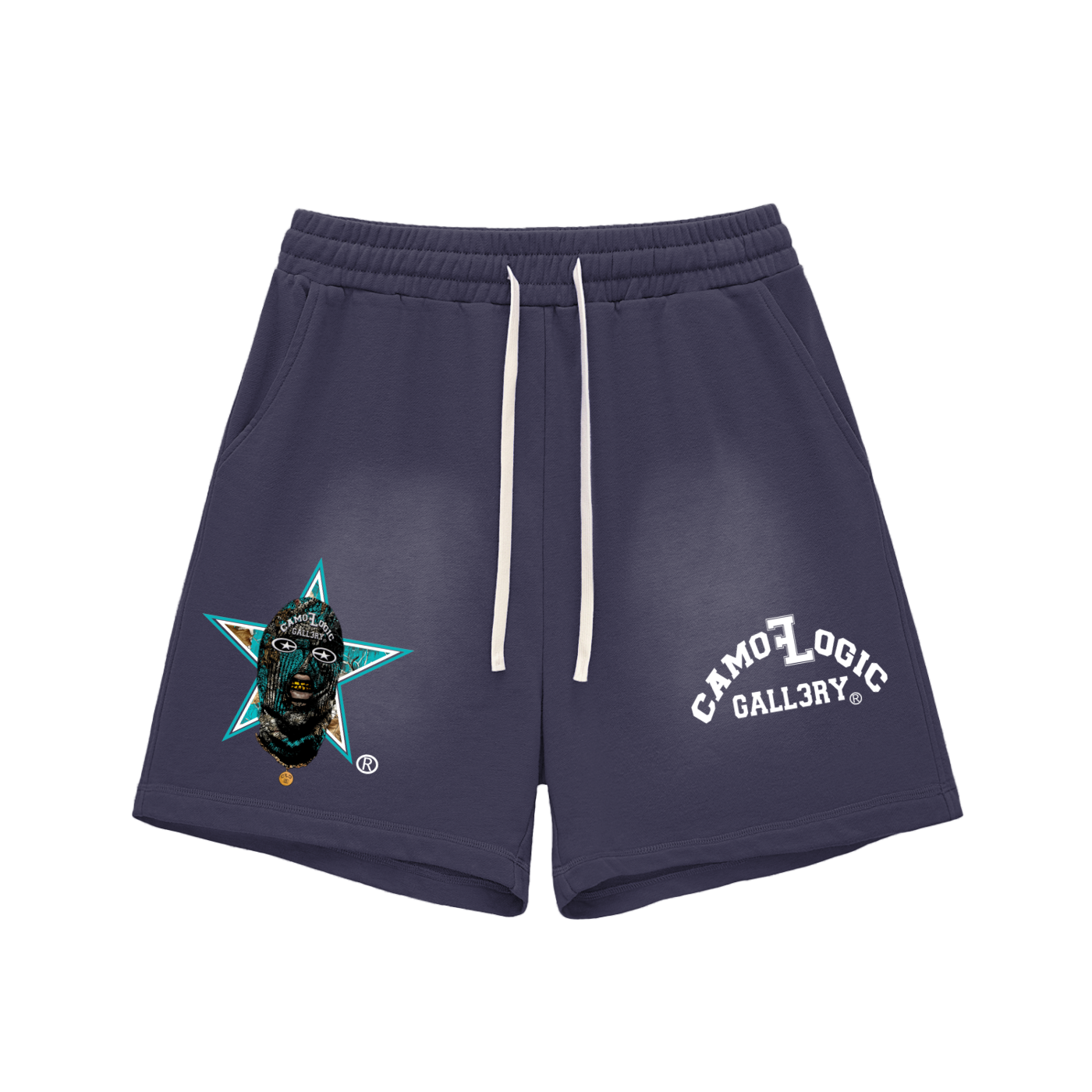 Turquoise Camoflogic Star Sun Fade Raw Edge Cotton Shorts