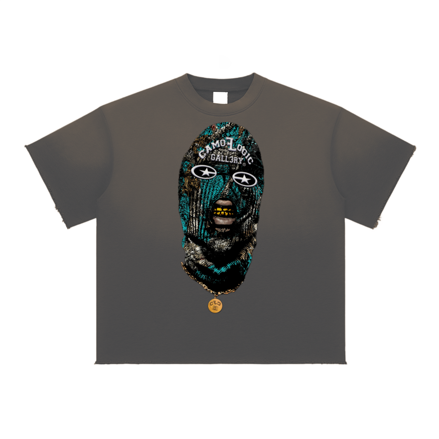 Turquoise Camoflogic Star Sun Fade Raw Edge T-Shirt