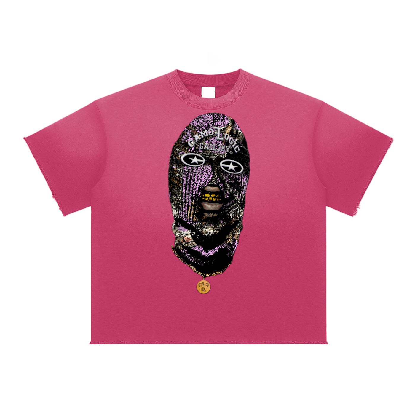 Pink Camoflogic Star Sun Fade Raw Edge T-Shirt