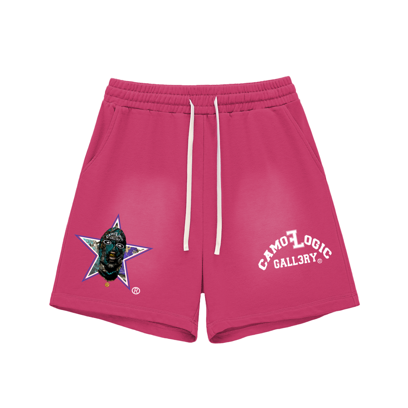 Grape Camoflogic Star Sun Fade Raw Edge Cotton Shorts