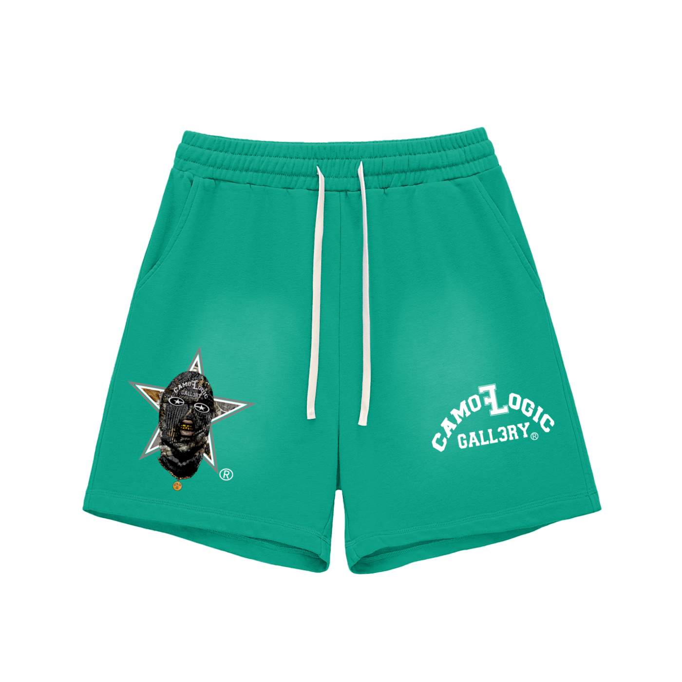 Grey Camoflogic Star Sun Fade Raw Edge Cotton Shorts