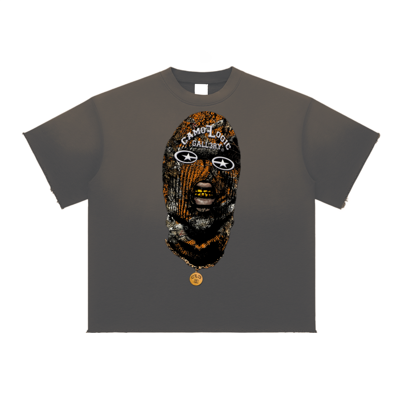 Orange Camoflogic Star Sun Fade Raw Edge T-Shirt