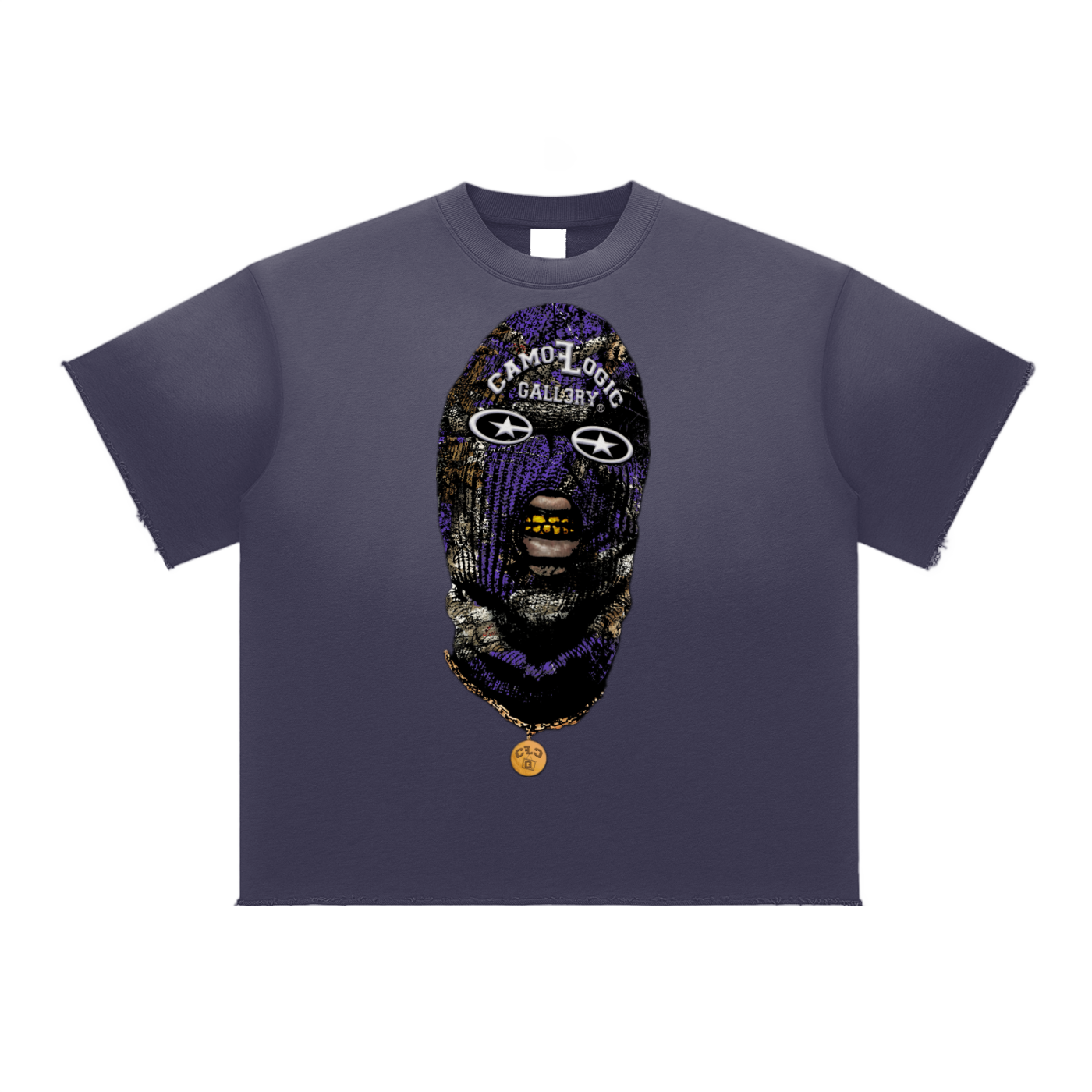 Purple Camoflogic Star Sun Fade Raw Edge T-Shirt