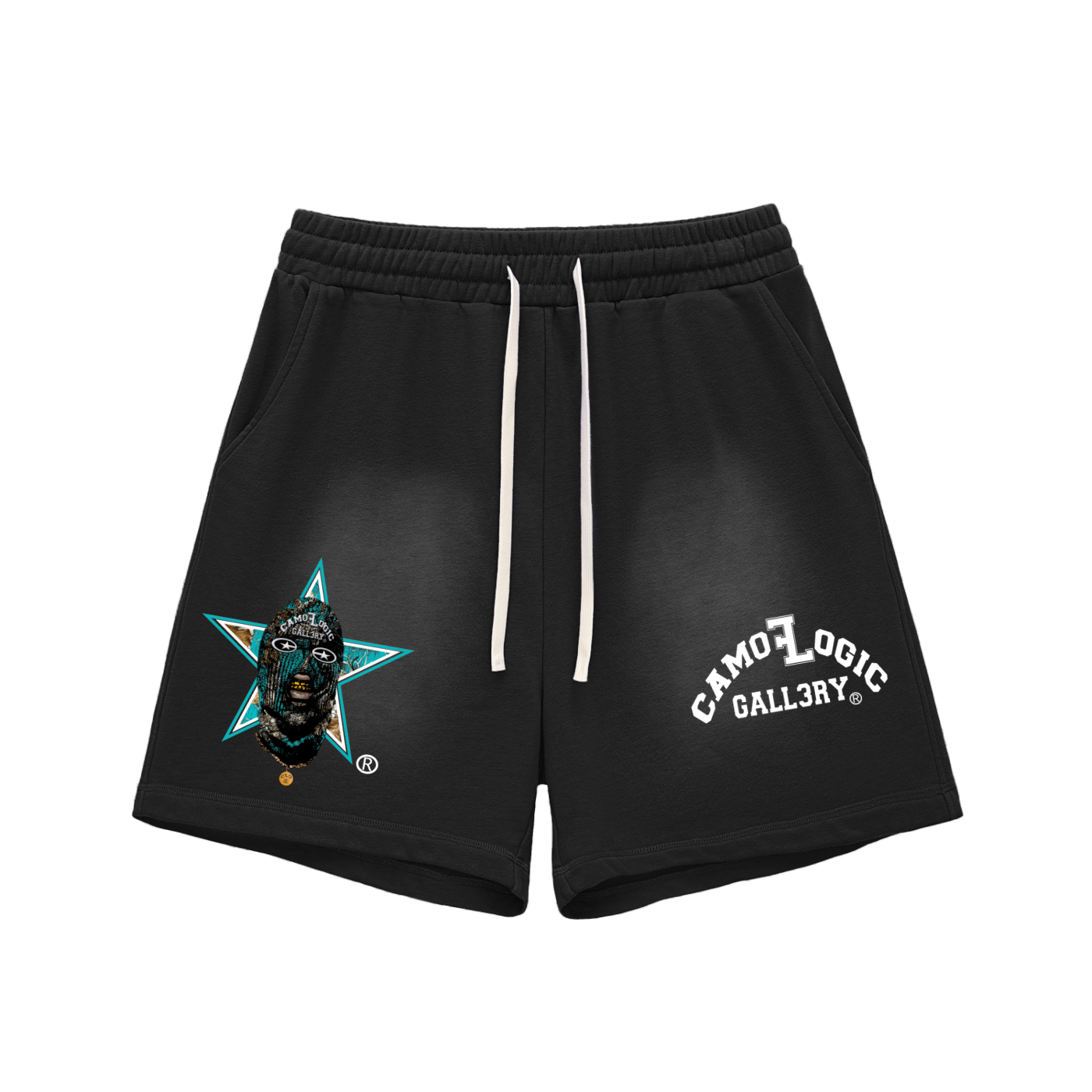 Turquoise Camoflogic Star Sun Fade Raw Edge Cotton Shorts