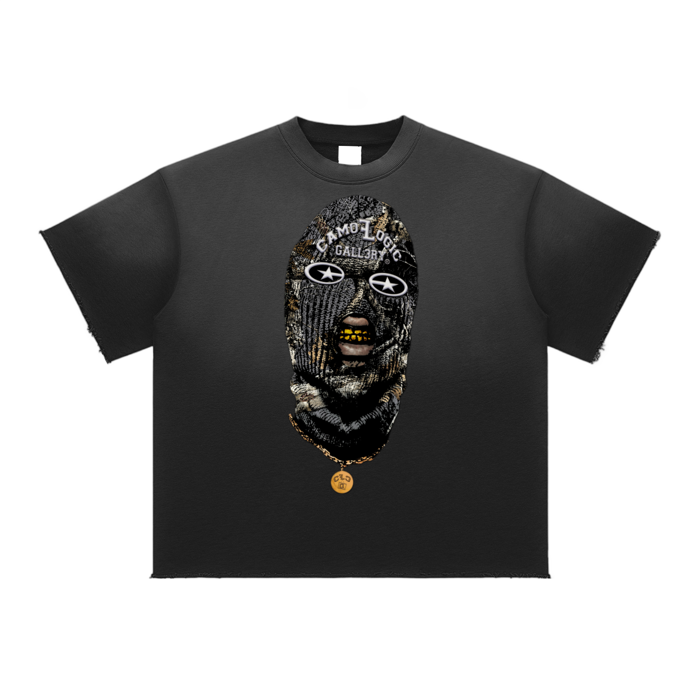 Grey Camoflogic Star Sun Fade Raw Edge T-Shirt