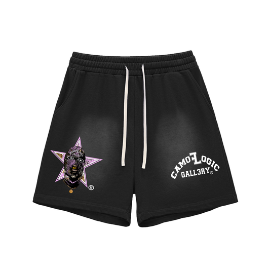 Pink Camoflogic Star Sun Fade Raw Edge Cotton Shorts