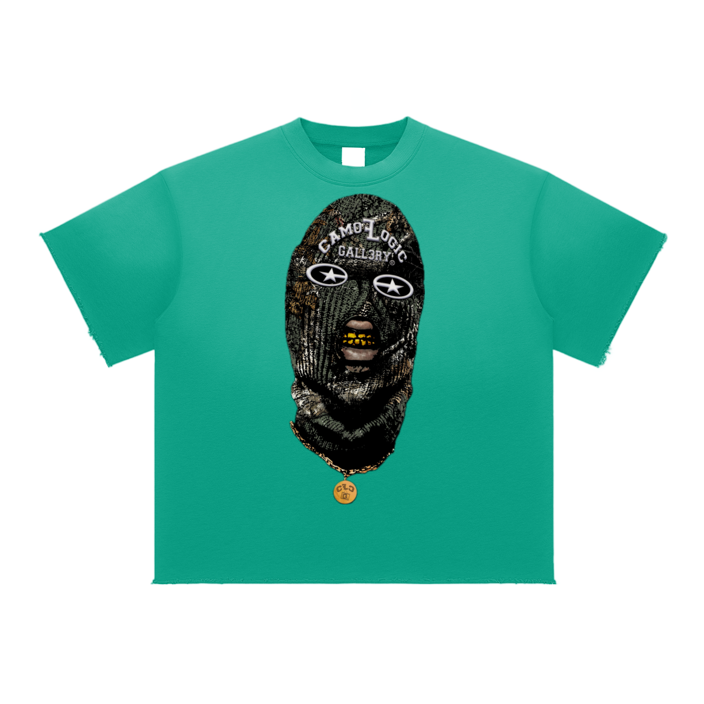 Olive Camoflogic Star Sun Fade Raw Edge T-Shirt