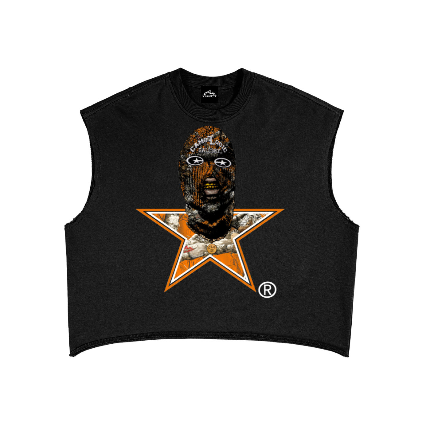 Orange Camoflogic Star French Terry Boxy Tank Top