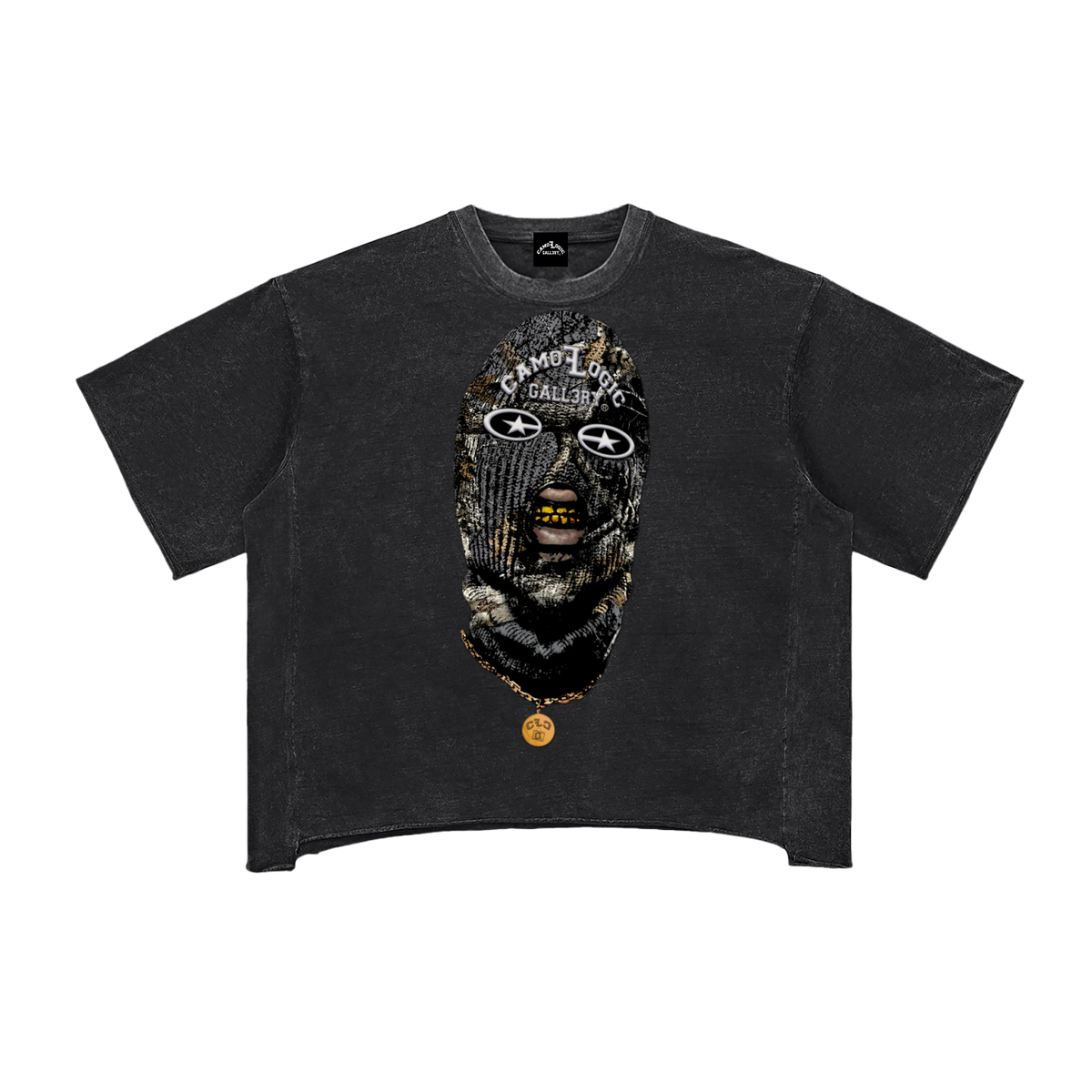 Grey Camoflogic Star Raw Edge Snow Washed Boxy T-Shirt