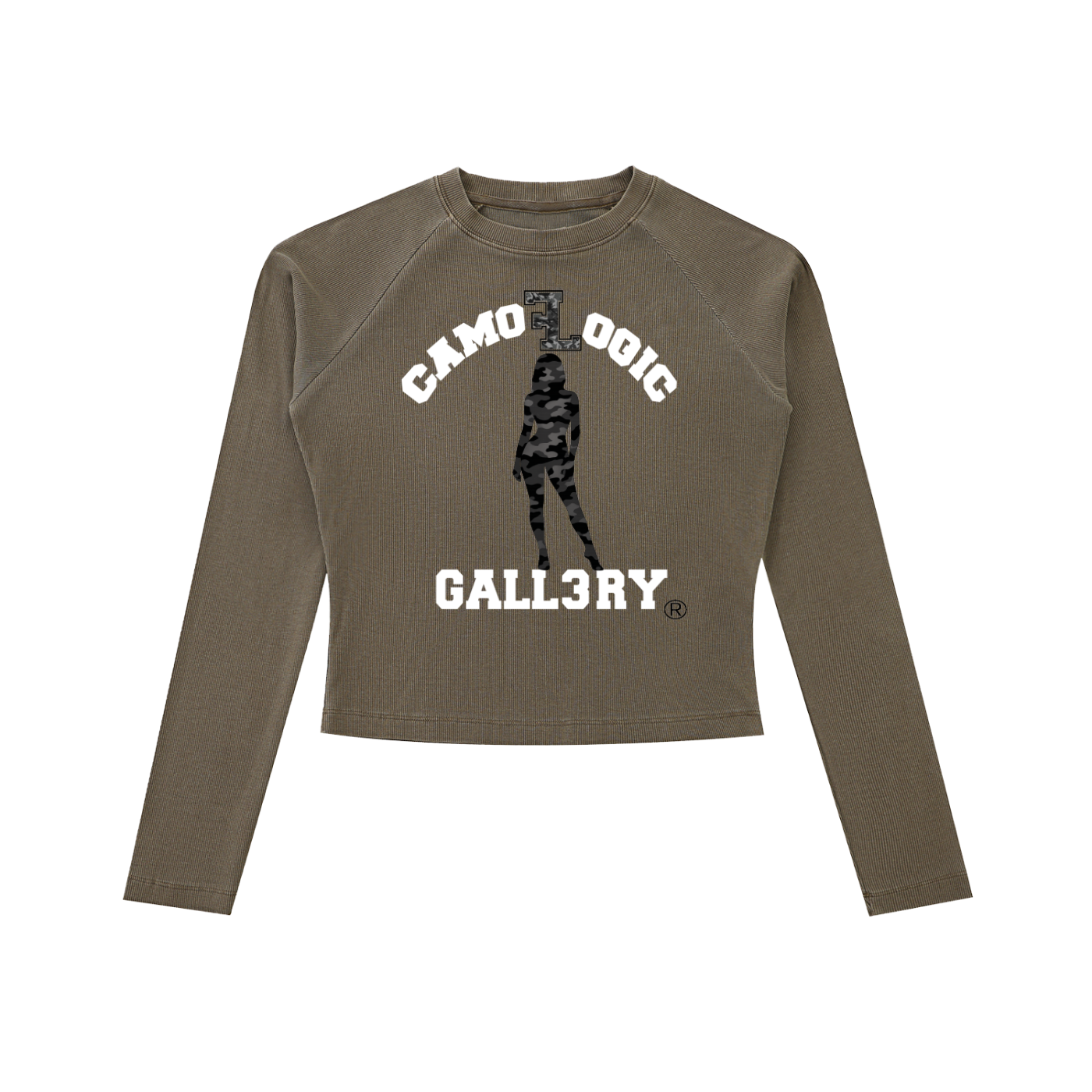 Female Camoflogic Gall3ry Baddie Dyed Washed Raglan Long Sleeve Slim T-Shirt
